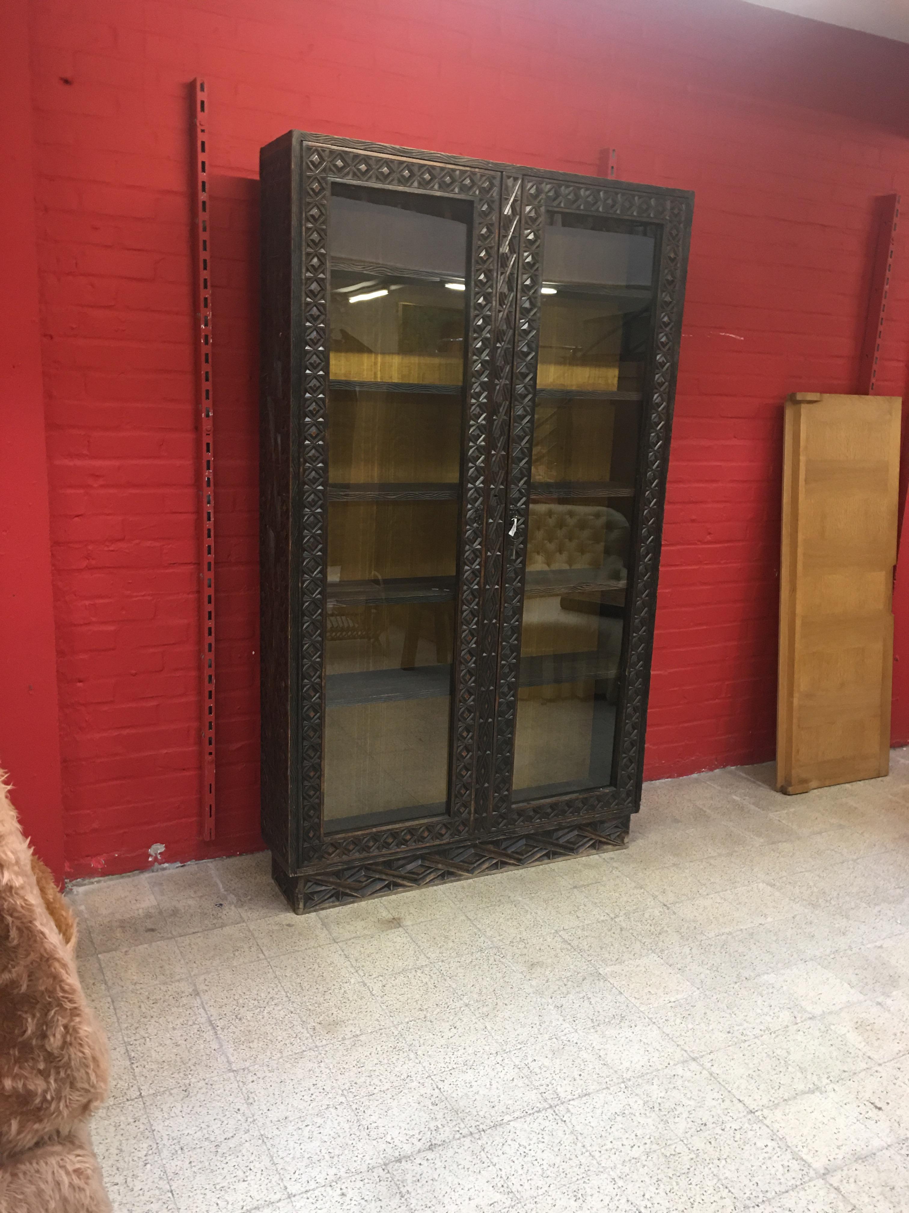 Africanist Showcase Cabinet in Carved Wood, circa 1950 7