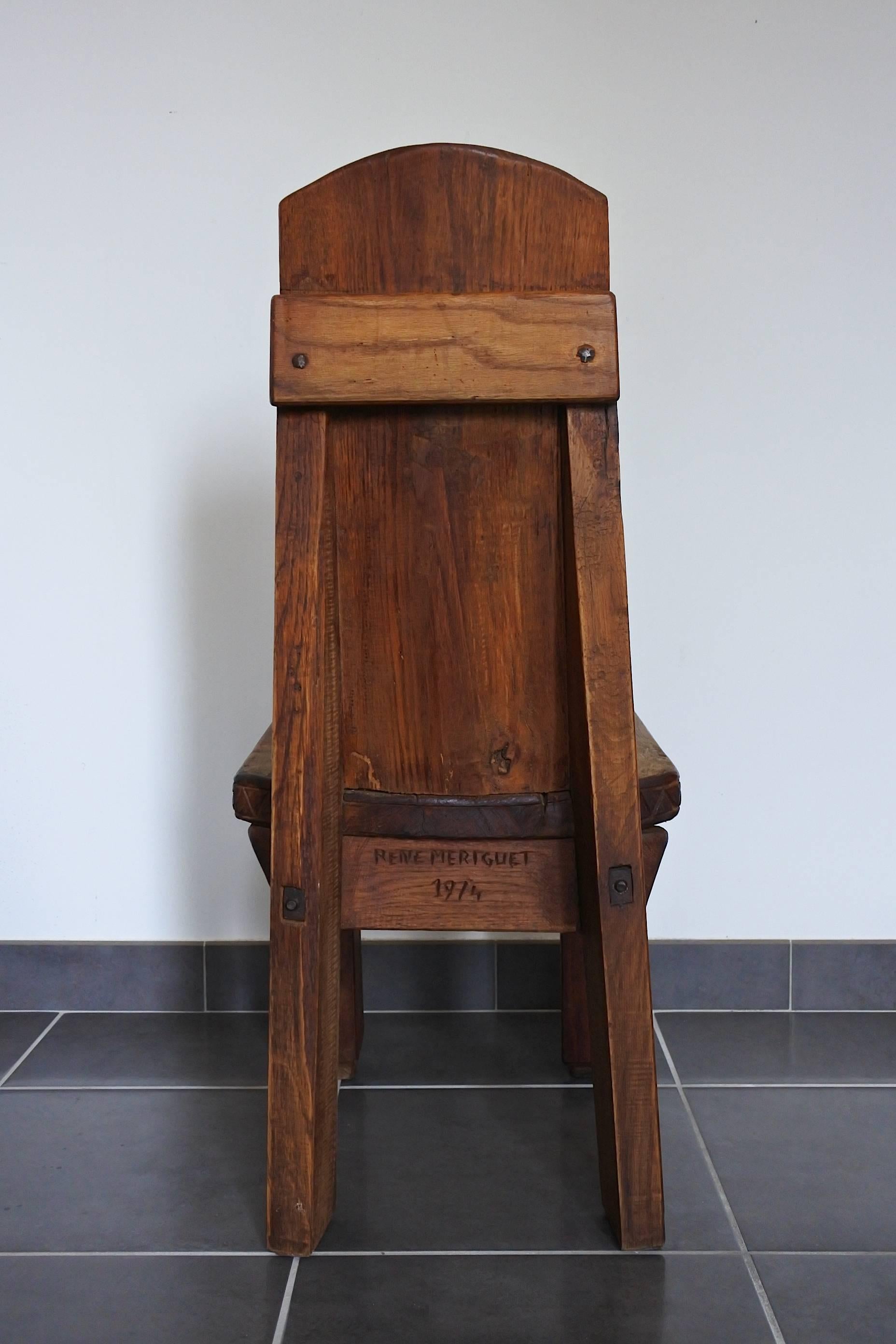 Africanist Solid Oak Wood Studio Chair, France, 1974 In Good Condition In La Teste De Buch, FR