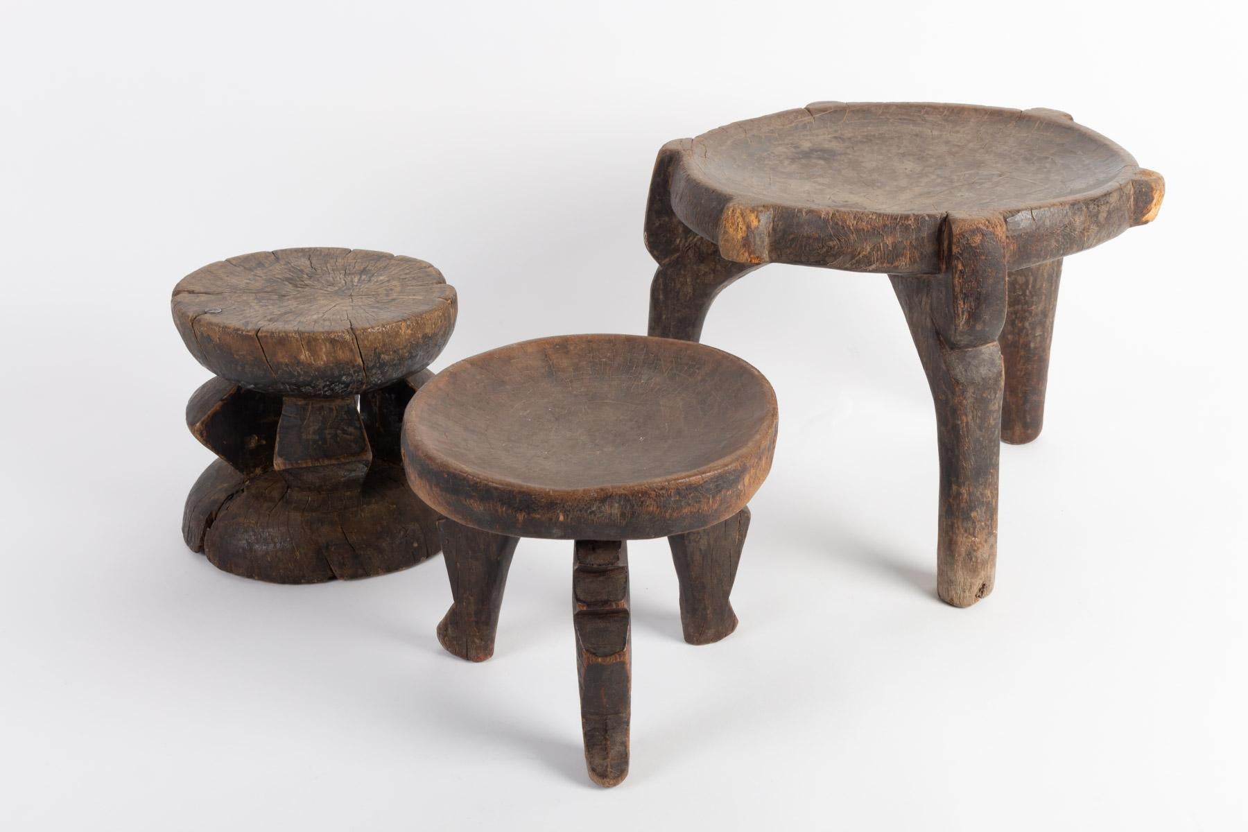 20th Century Africans Wooden Stool and Two Cups