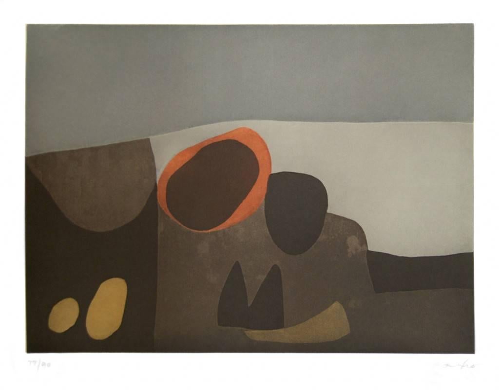 Afro Basaldella Abstract Print - Vulcani II - Original Etching by Afro Balsaldella - 1974