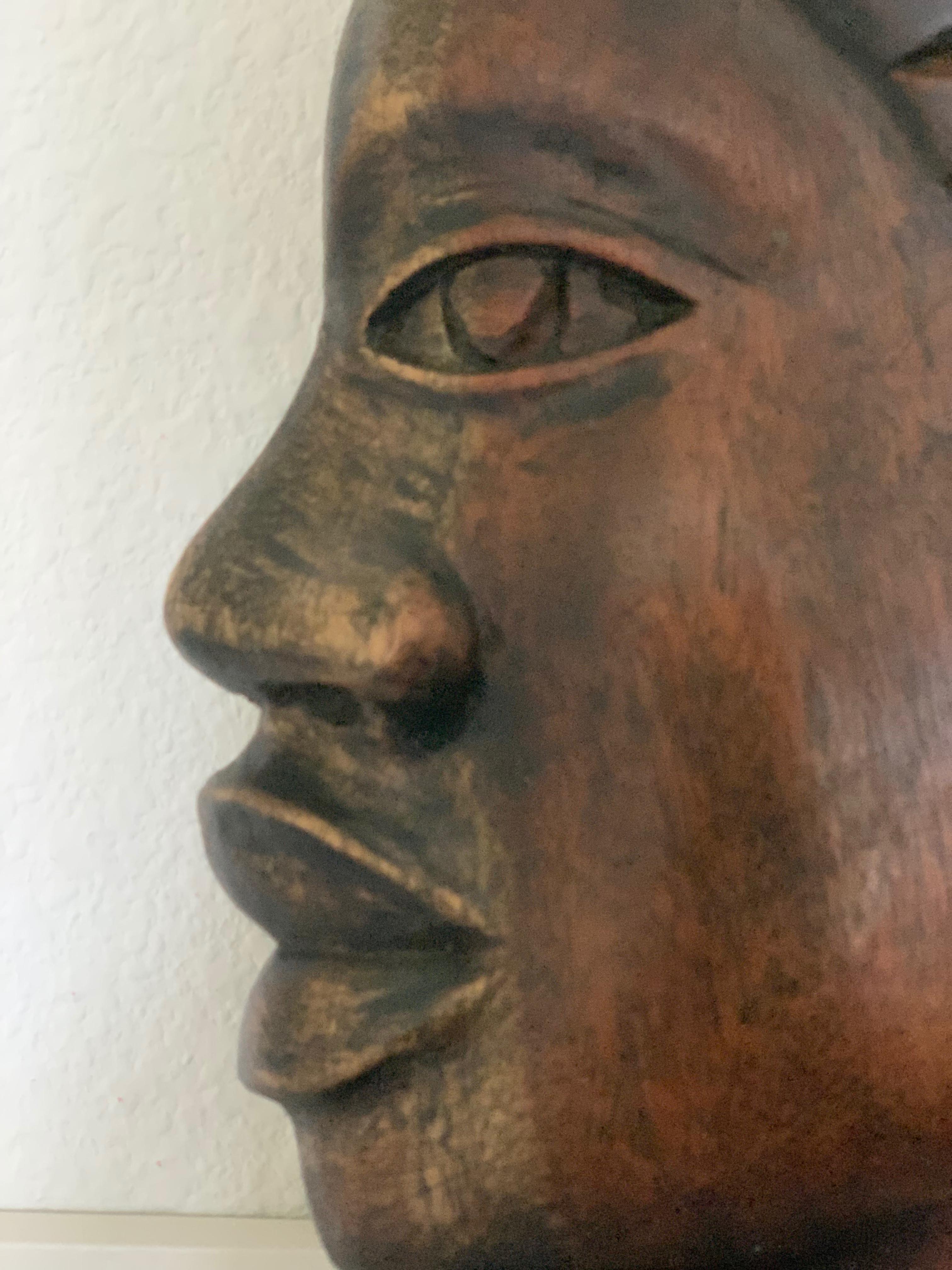 Trinidadian Tobagonian Wood Portrait Carving For Sale