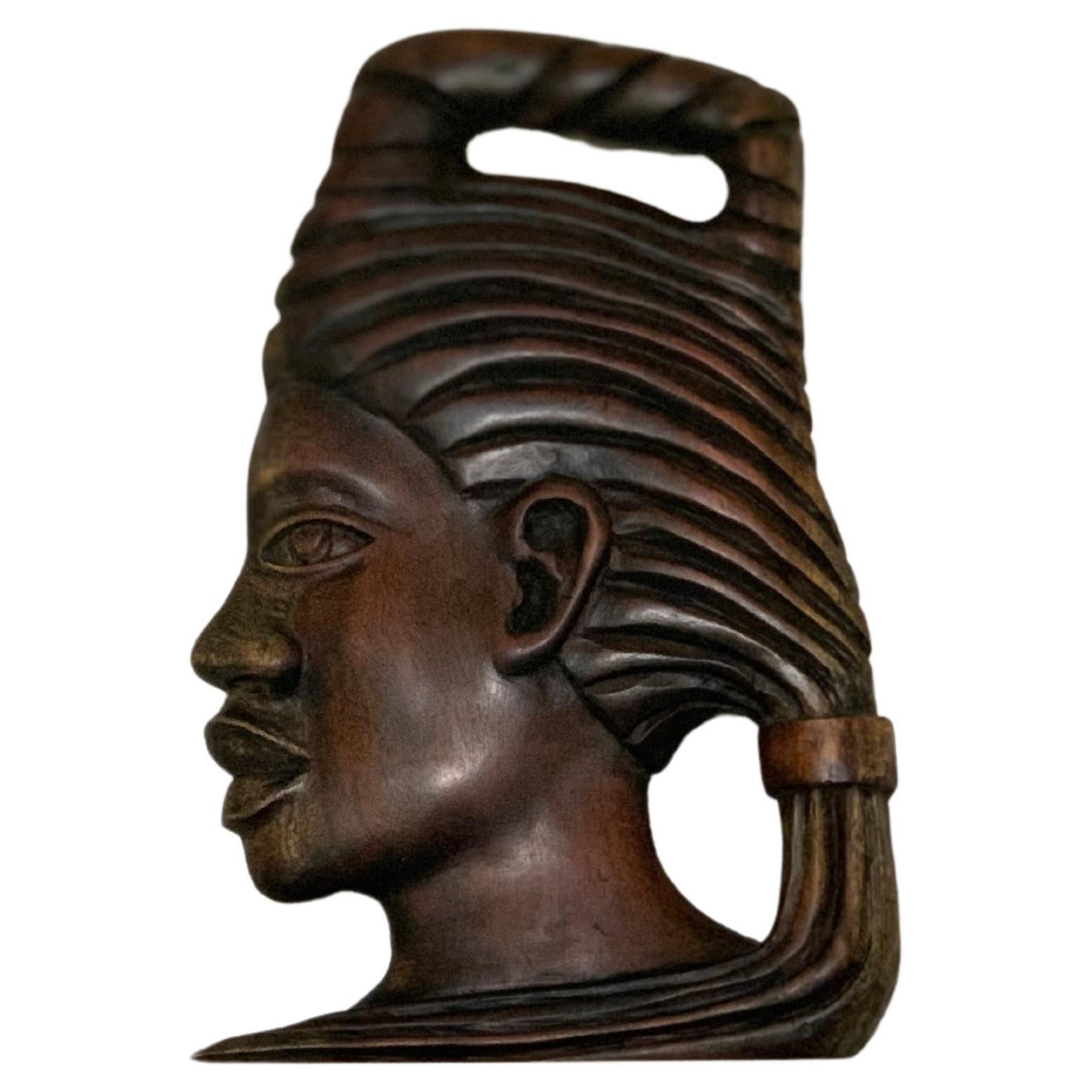 Tobagonian Wood Portrait Carving For Sale