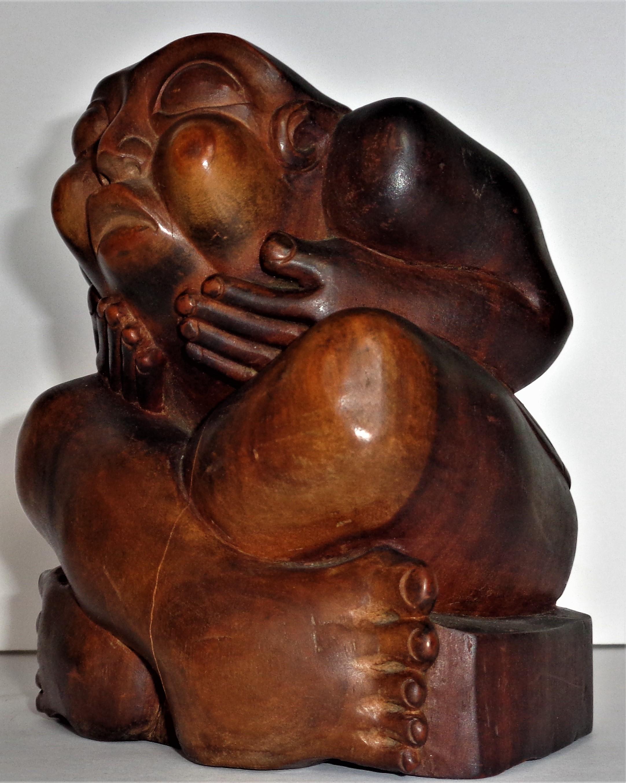 Intagliato a mano Antica scultura in legno afro-caraibica Figura ancestrale maschile in vendita
