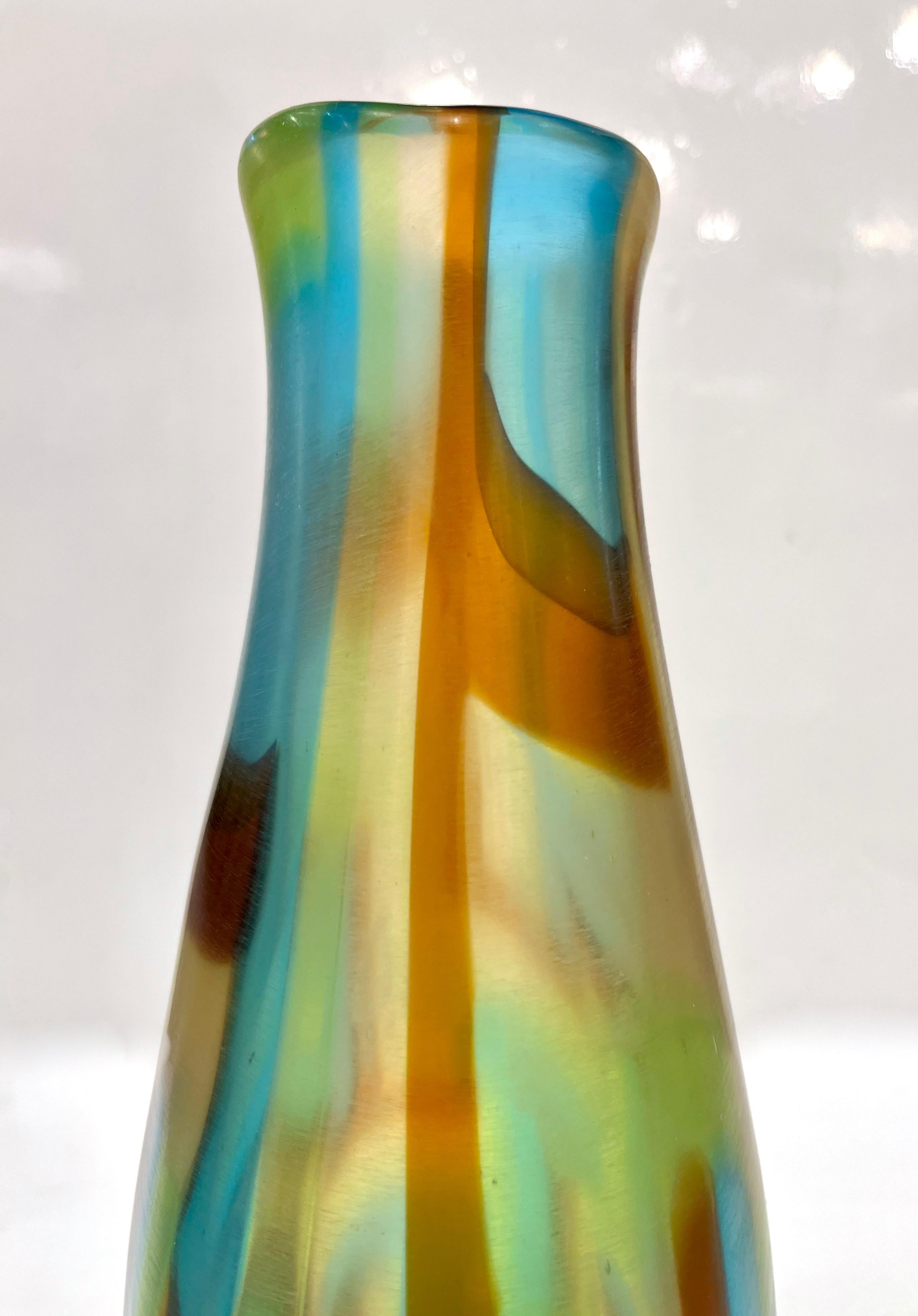 Afro Celotto Early 2000s Italian Turquoise Yellow Green Amber Murano Glass Vase For Sale 6