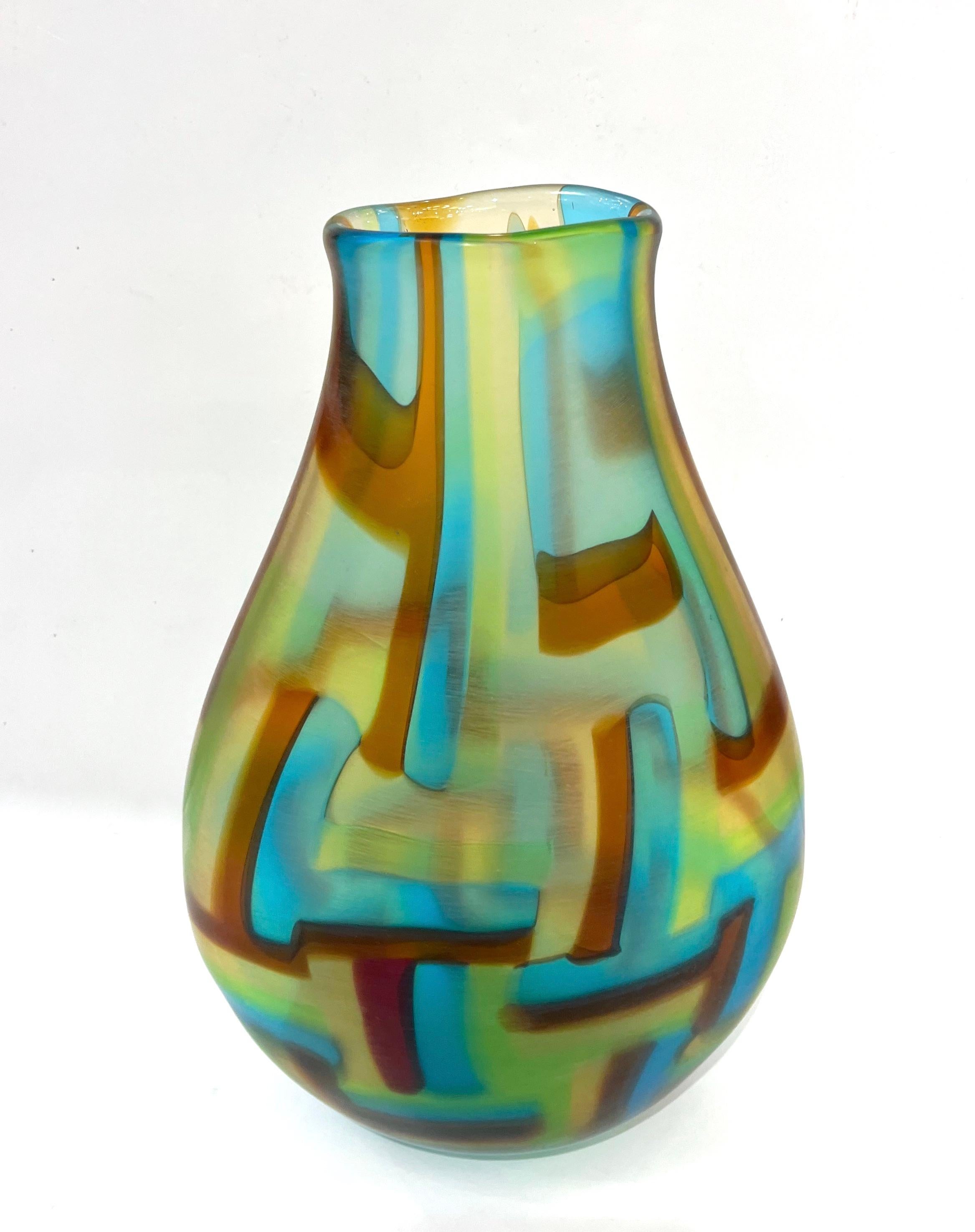 Fatto a mano Afro Celotto - Vaso in vetro di Murano Turchese, Giallo, Verde, Ambra - primi anni 2000