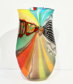 Afro Celotto Vase en verre de Murano italien turquoise jaune rouge orange du début des années 2000