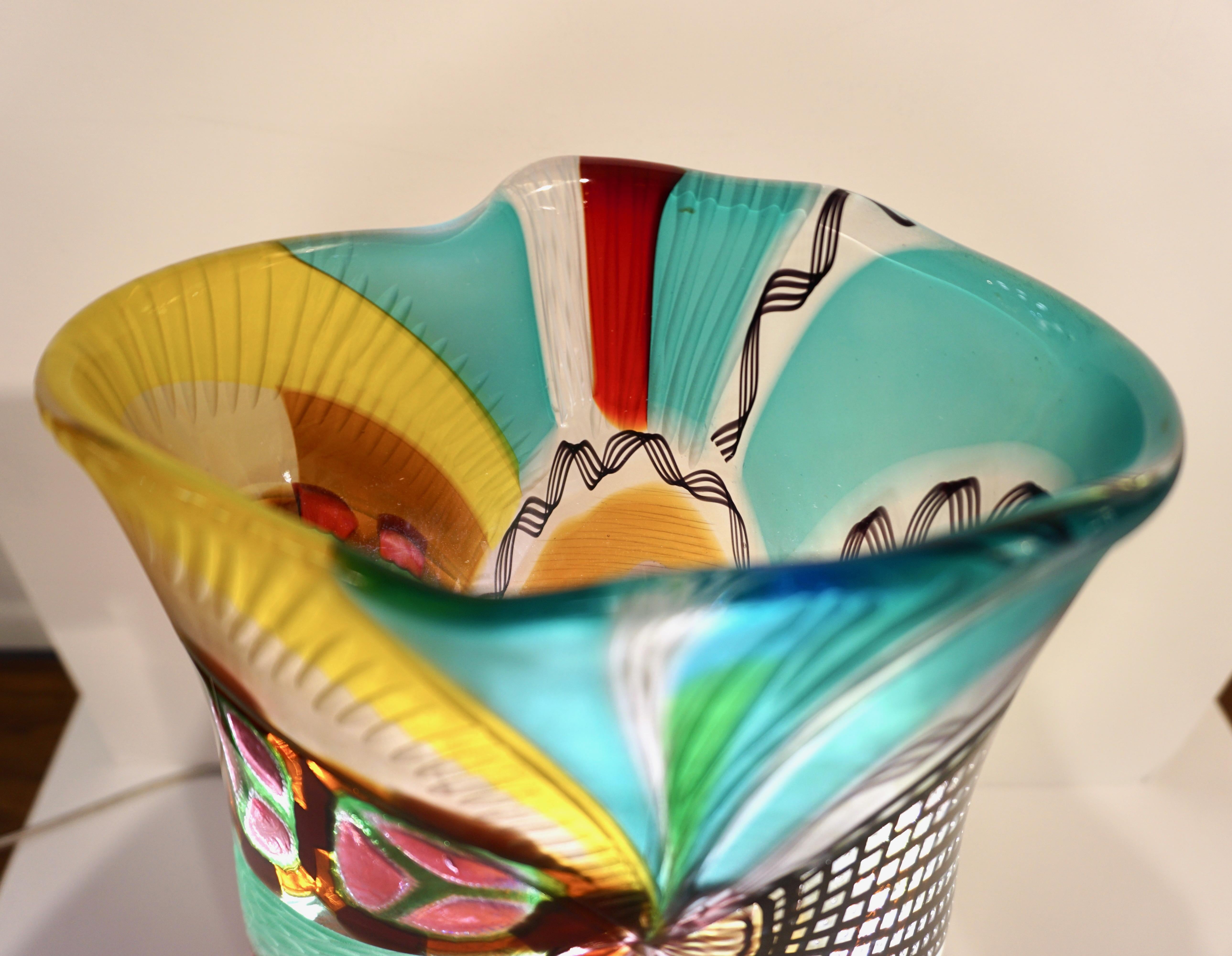 Afro Celotto Early 2000s Italian Turquoise Yellow Red Orange Murano Glass Vase In New Condition In New York, NY