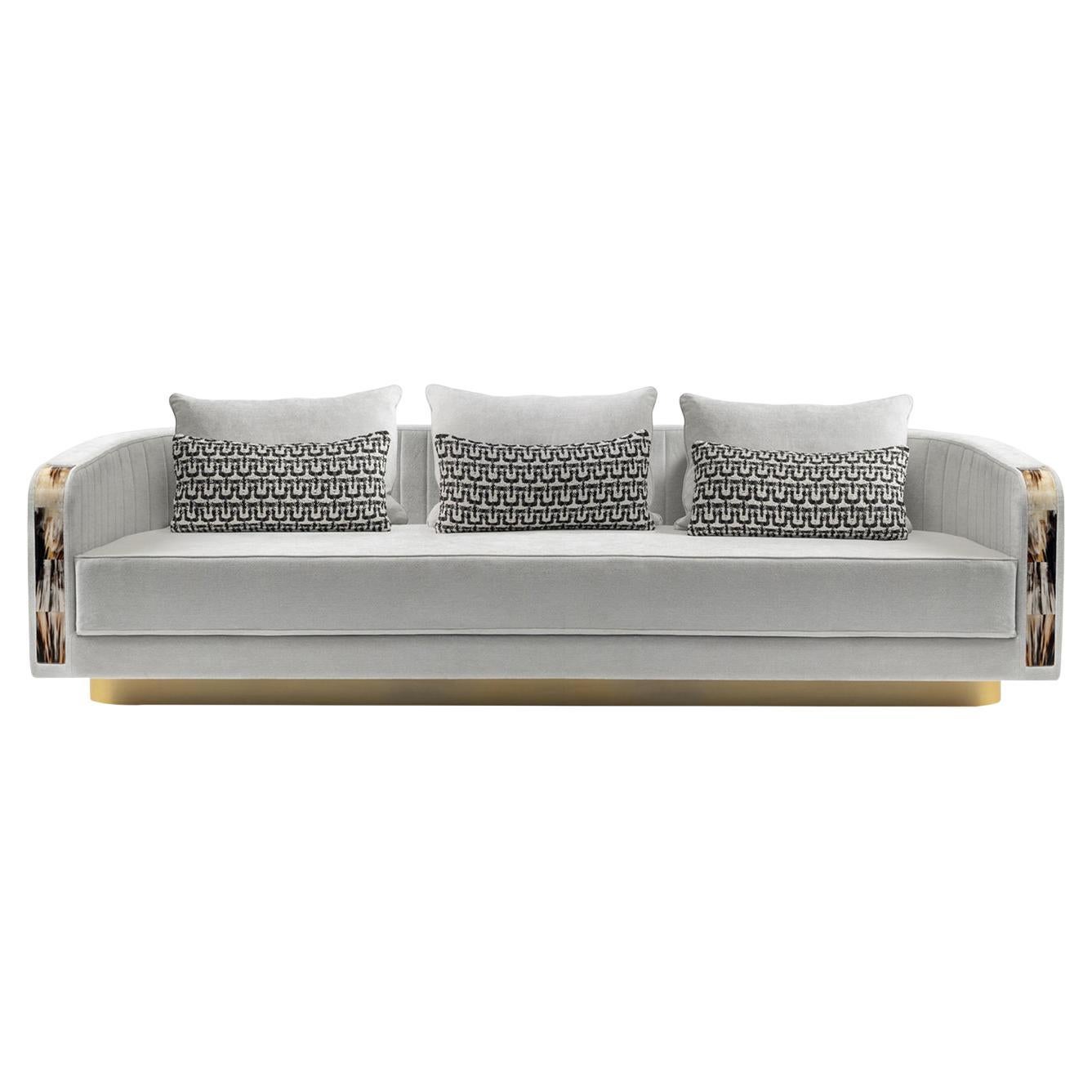 Afrodite 3-Seater Ivory Sofa with Horn Inlays For Sale
