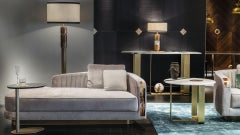 Afrodite Chaise Longue in Belsuede Fabric, Horn & Satin Wood by Arcahorn