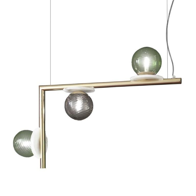 Afrodite single pendant light 2 by Alabastro Italiano
Dimensions: W 85 x D 15 x H 55 cm
Materials: Italian white Alabaster, Shiny Gold, Fumè Murano Glass, Liquid Green Murano Glass, London Grey Murano Glass
Other finishes available.
Light Source