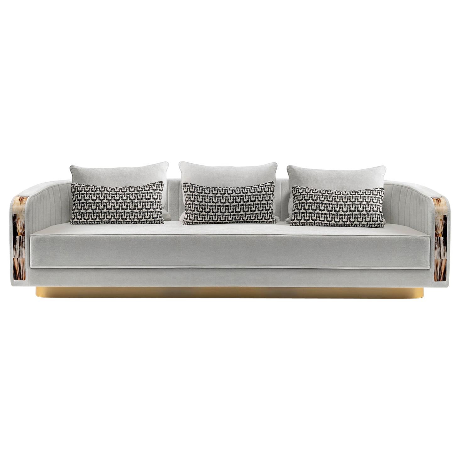 Afrodite Sofa in Belsuede Fabric with Armrests in Corno Italiano, Mod. 7040B