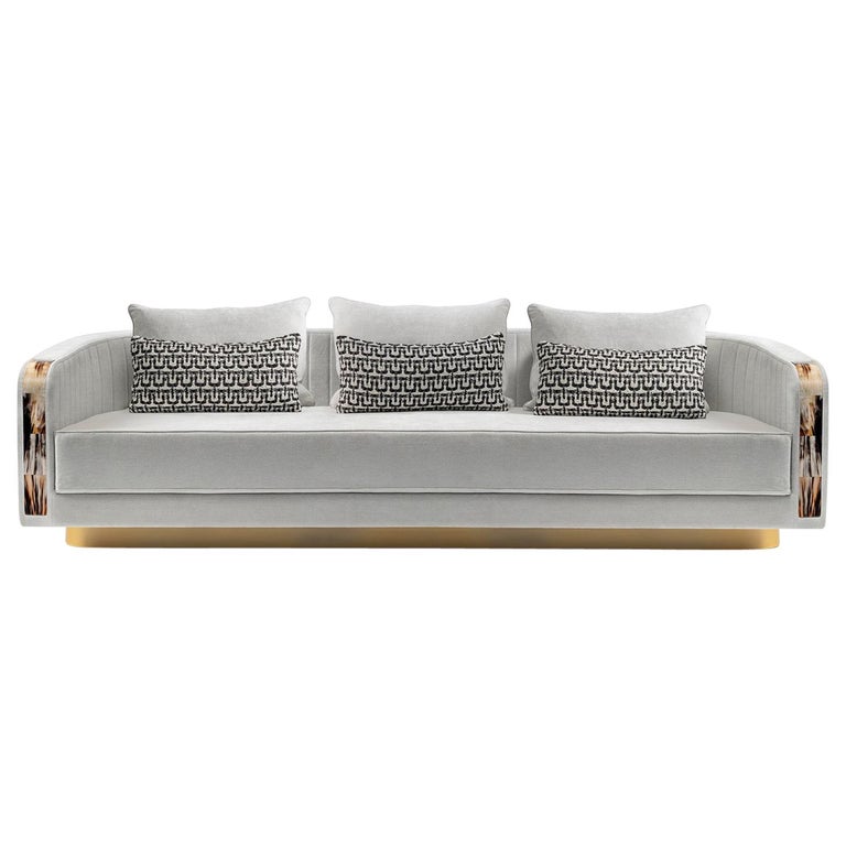 Afrodite Sofa in Belsuede Fabric with Armrests in Corno Italiano, Mod. 7040B For Sale