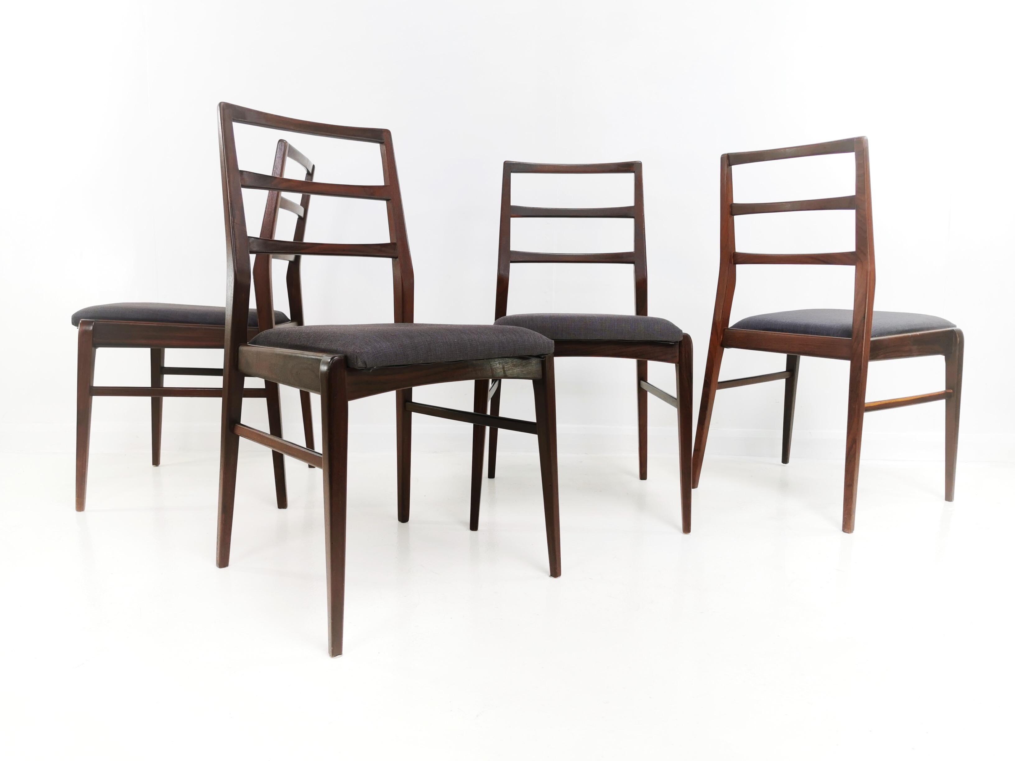 Richard Hornby teak dining chairs

A set of four British midcentury Afromosia teak dining chairs by Richard Hornby for Fyne Ladye, retailed through Heals.

Superb craftsmanship throughout, carved from Afrormosia with beautiful design and