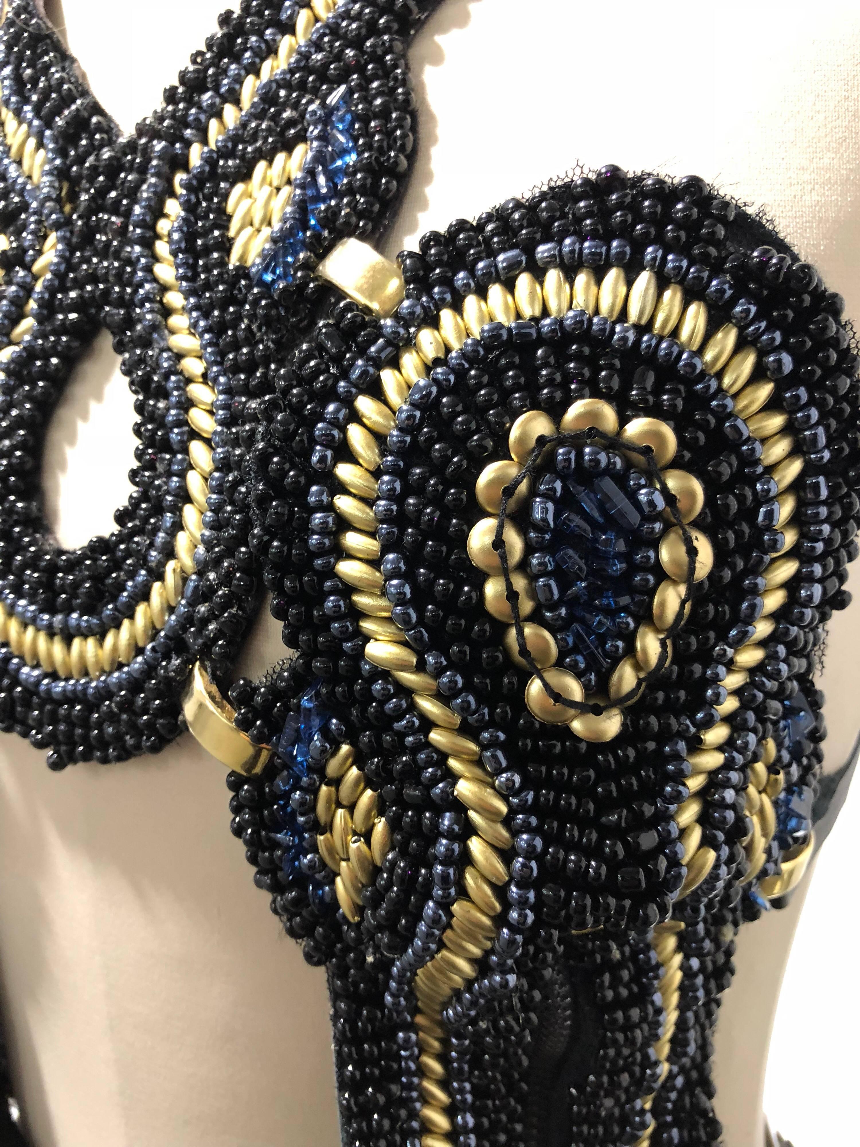 AfroPunk Black Leather & Beaded Harness W/ Gold Studded Hardware & Buckles 1
