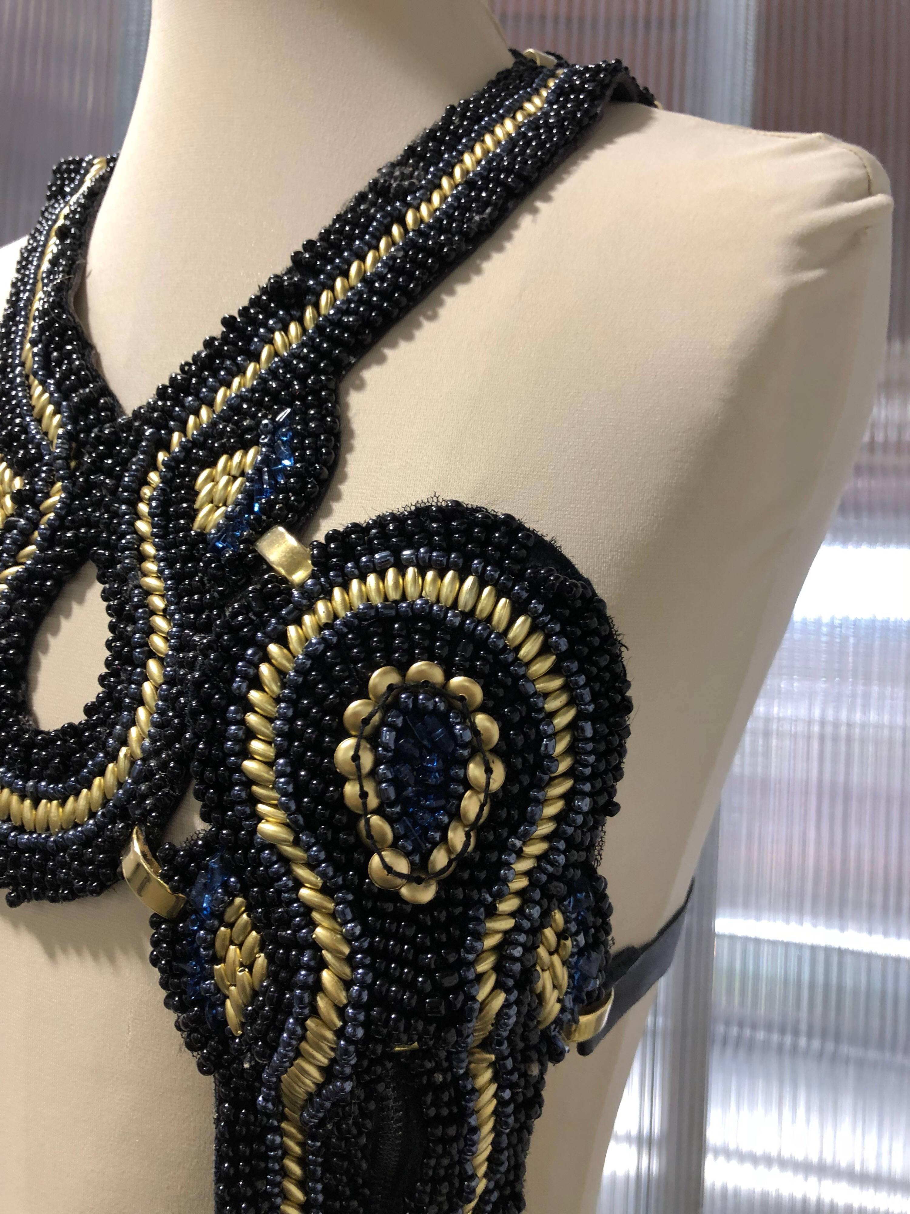 AfroPunk Black Leather & Beaded Harness W/ Gold Studded Hardware & Buckles 2