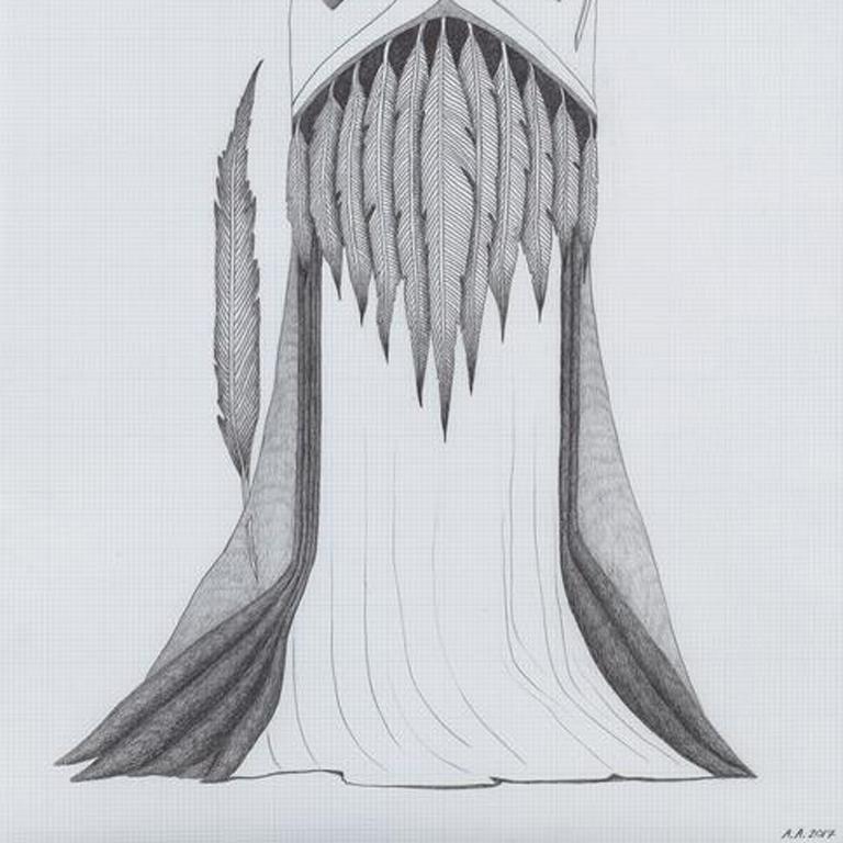 Headdress for the Unborn (drawing) - Gray Abstract Sculpture by Afruz Amighi