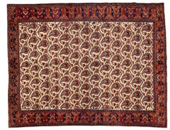 Antique Afshar Carpet, Hand-Knotted Wool, Ivory Floral Design, 1920