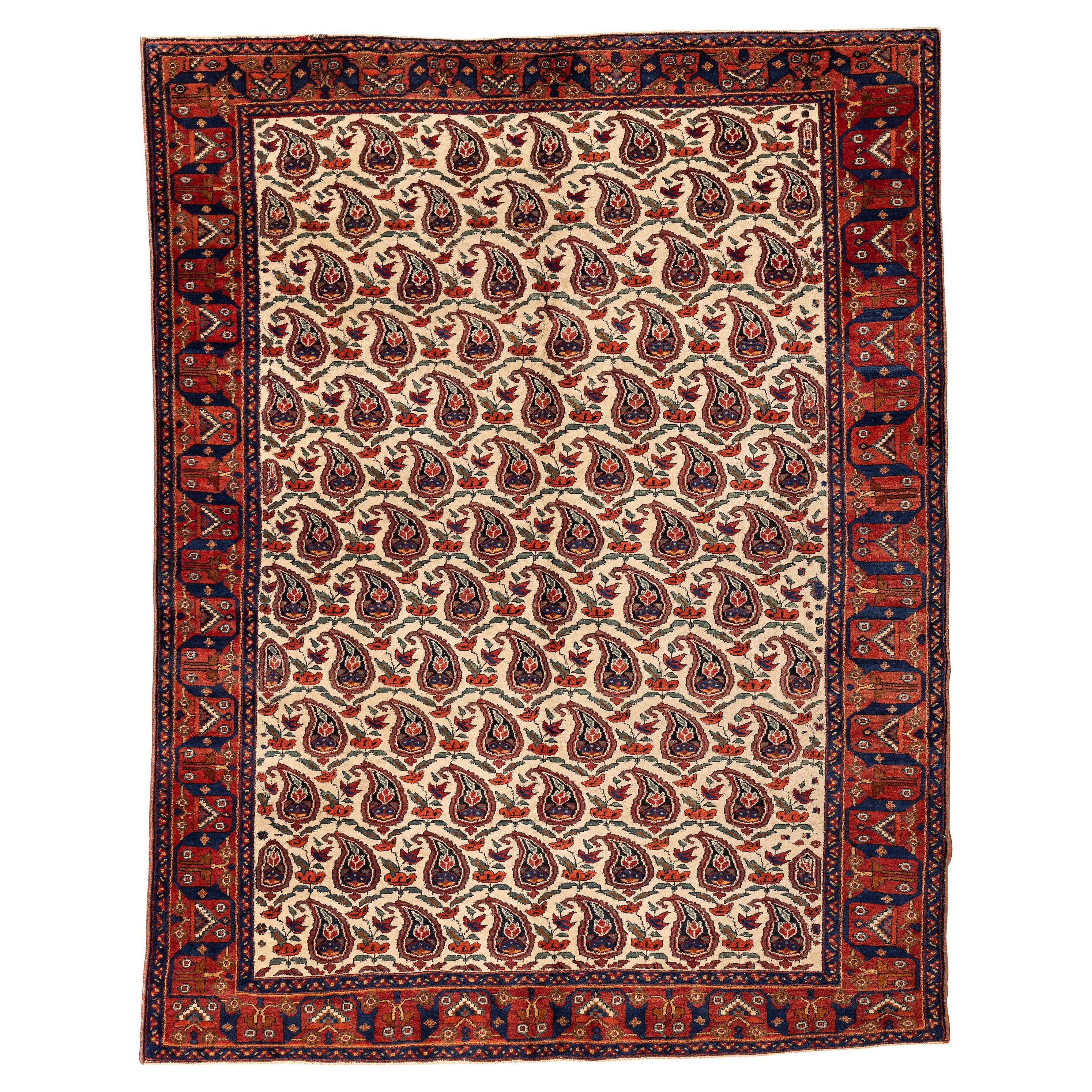 Tapis Afshar en ivoire à motifs floraux en vente