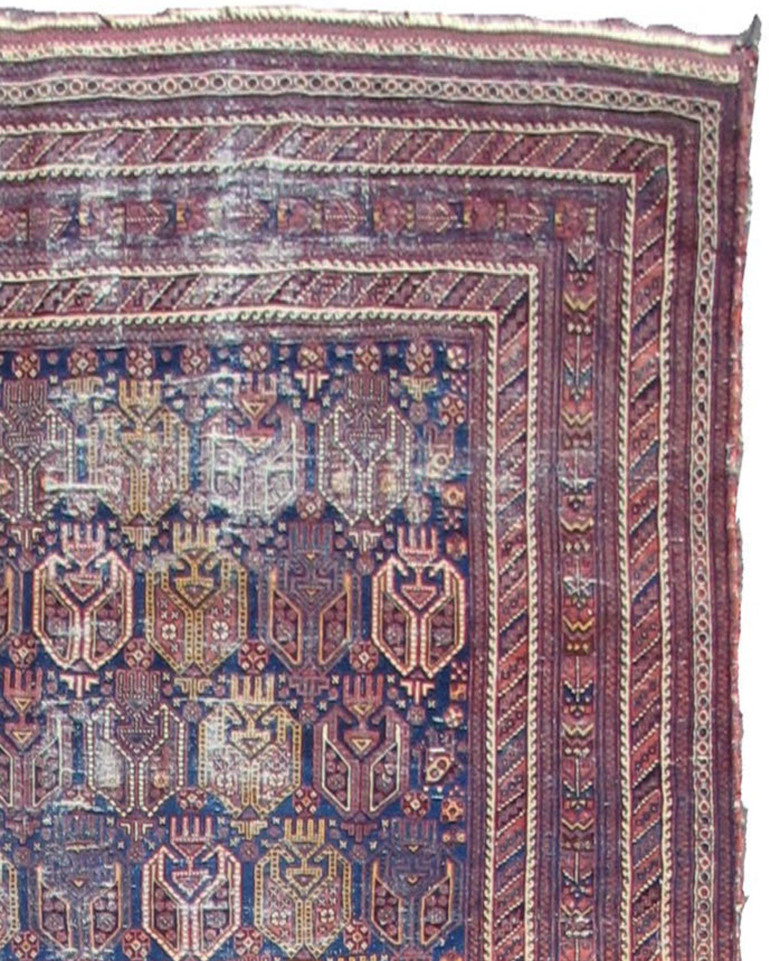 Afshar Main Carpet, Late 19th Century. 

Fair condition with general wear and wear creases. Some selvedge separation.

Additional Information:
Dimensions: 6'8