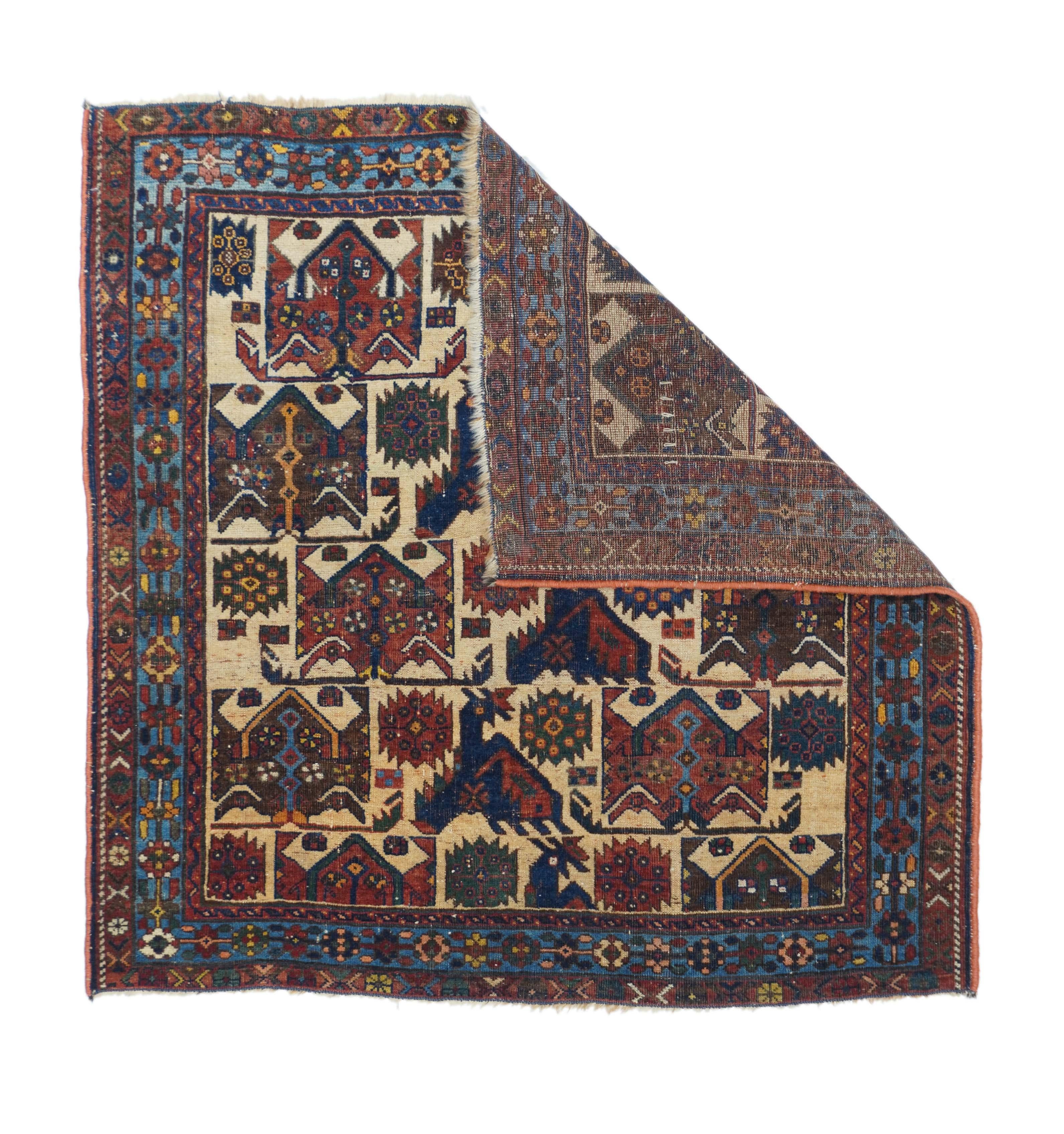 Afshar rug measures: 3'5'' x 3'7''.