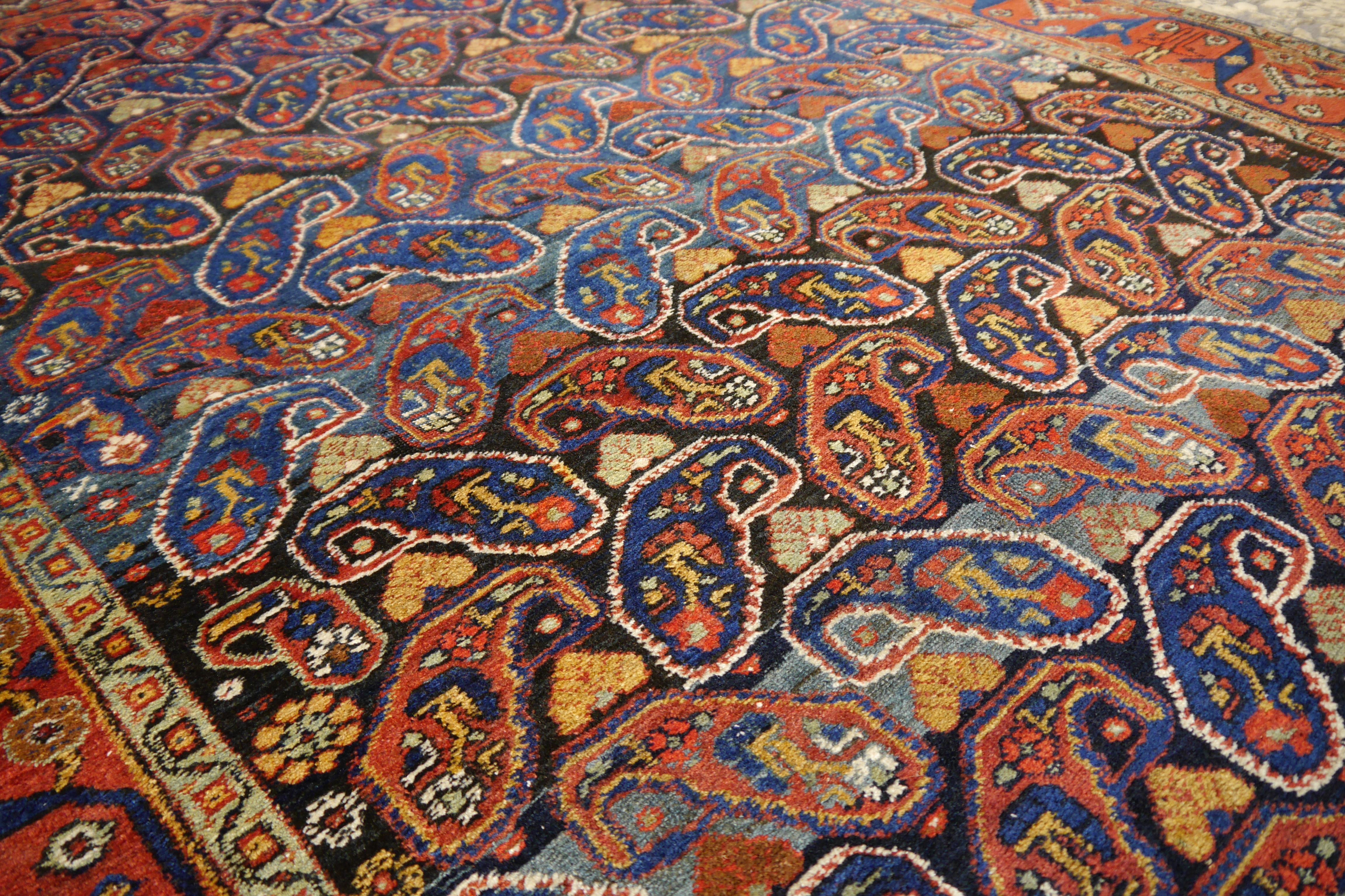Afshari antique rug  6.8 x 4.8 ft natural color Bothe design blue rust For Sale 3