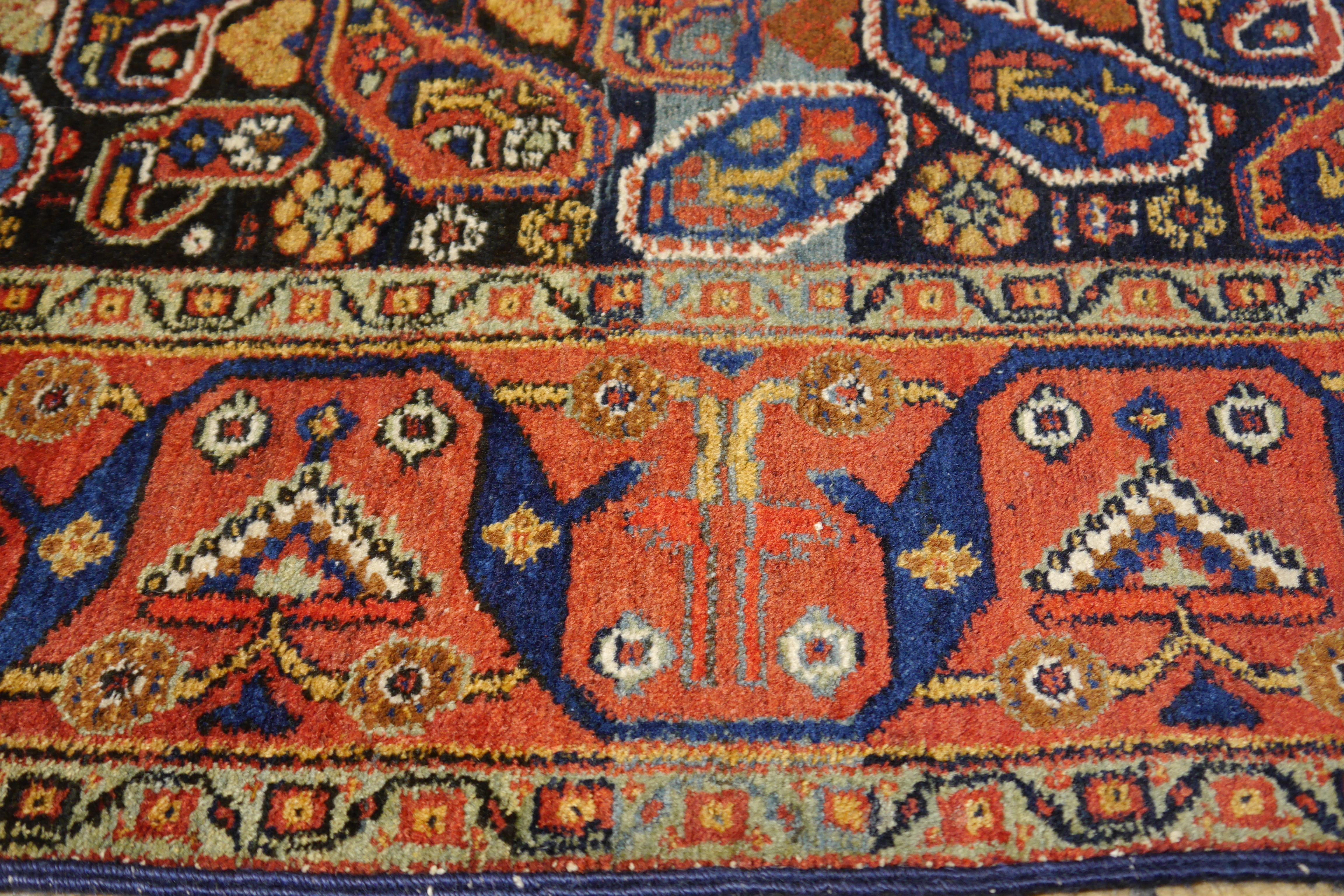 Afshari antique rug  6.8 x 4.8 ft natural color Bothe design blue rust For Sale 4
