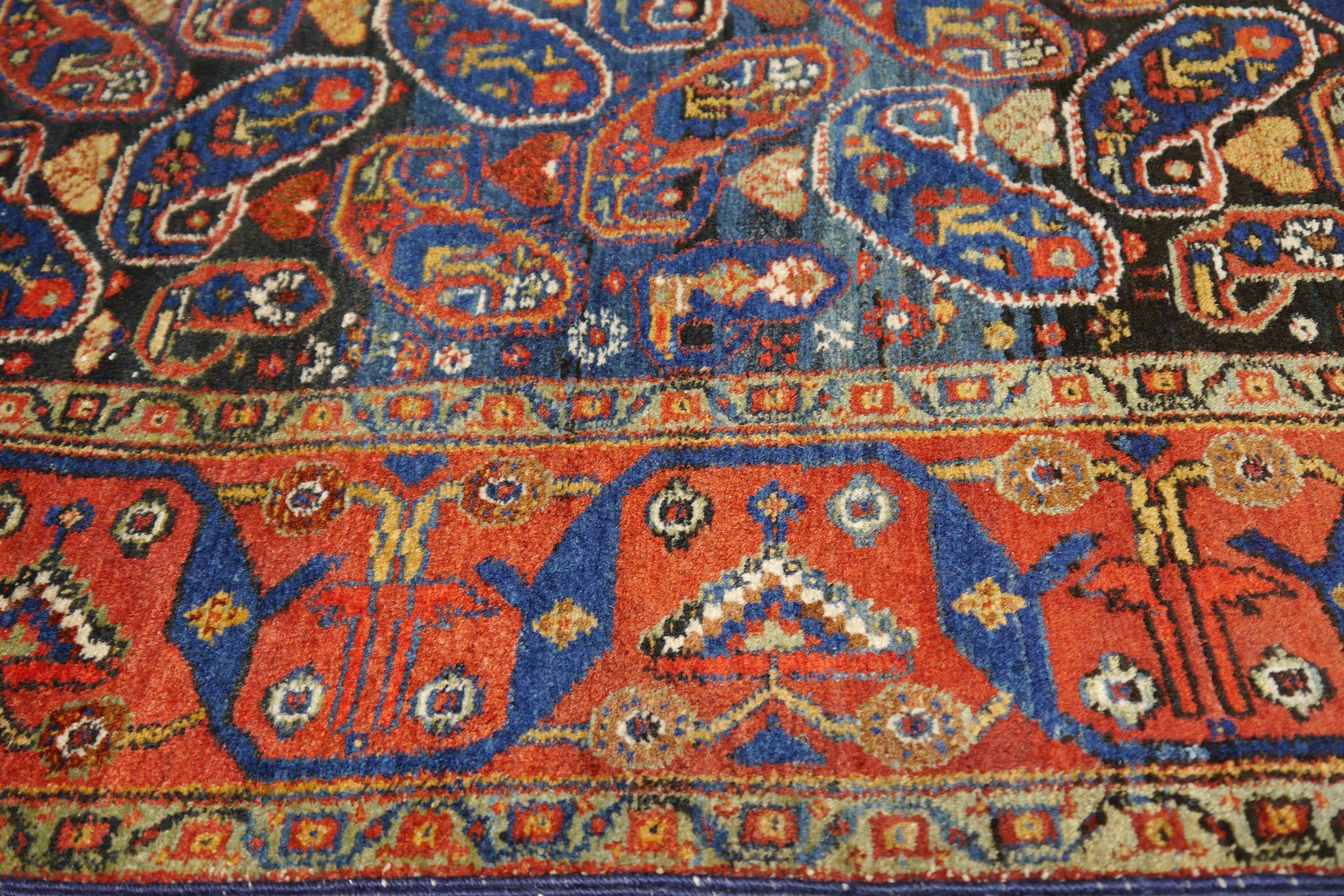 Afshari antique rug  6.8 x 4.8 ft natural color Bothe design blue rust For Sale 5