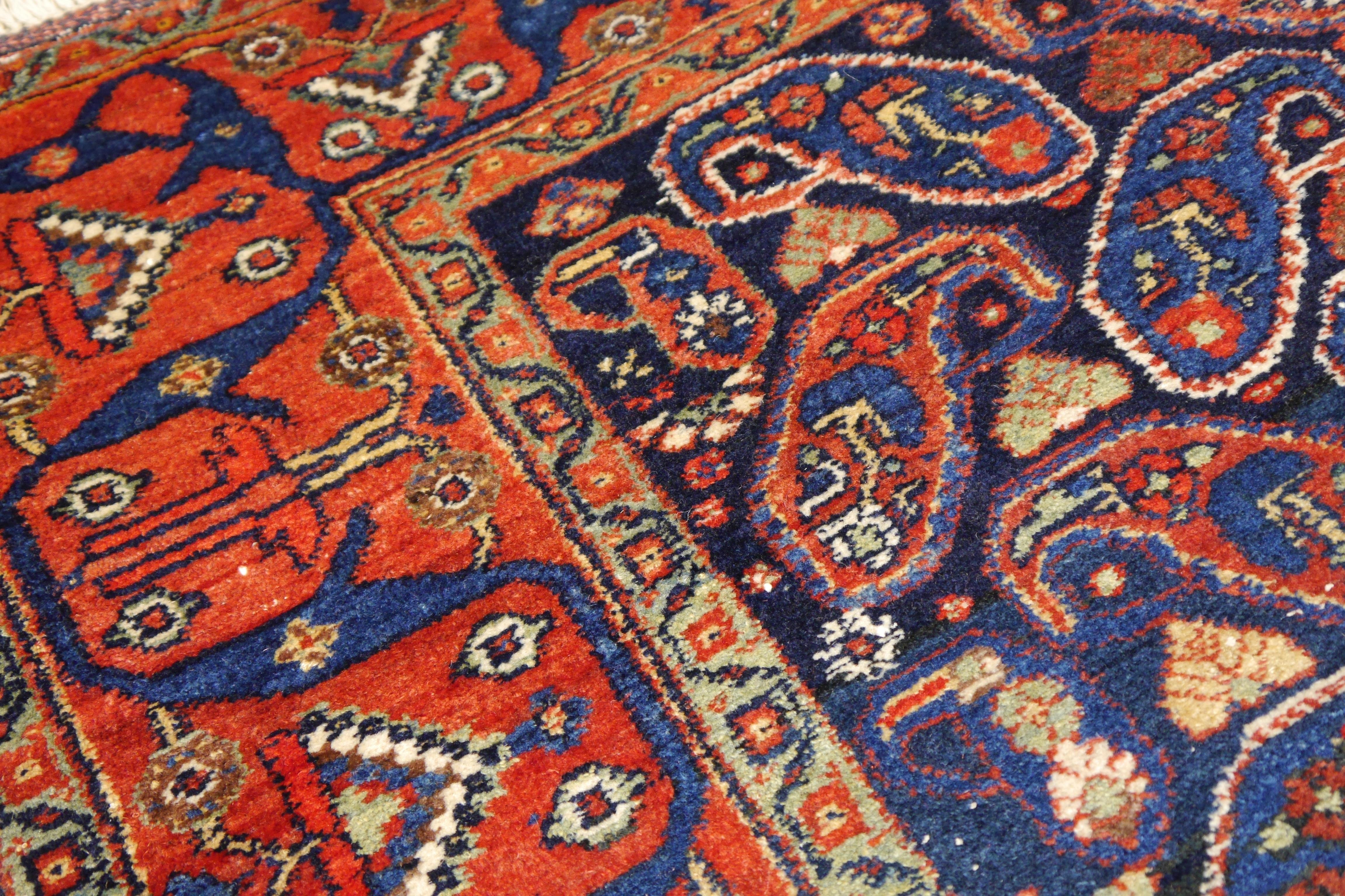 Afshari antique rug  6.8 x 4.8 ft natural color Bothe design blue rust For Sale 8