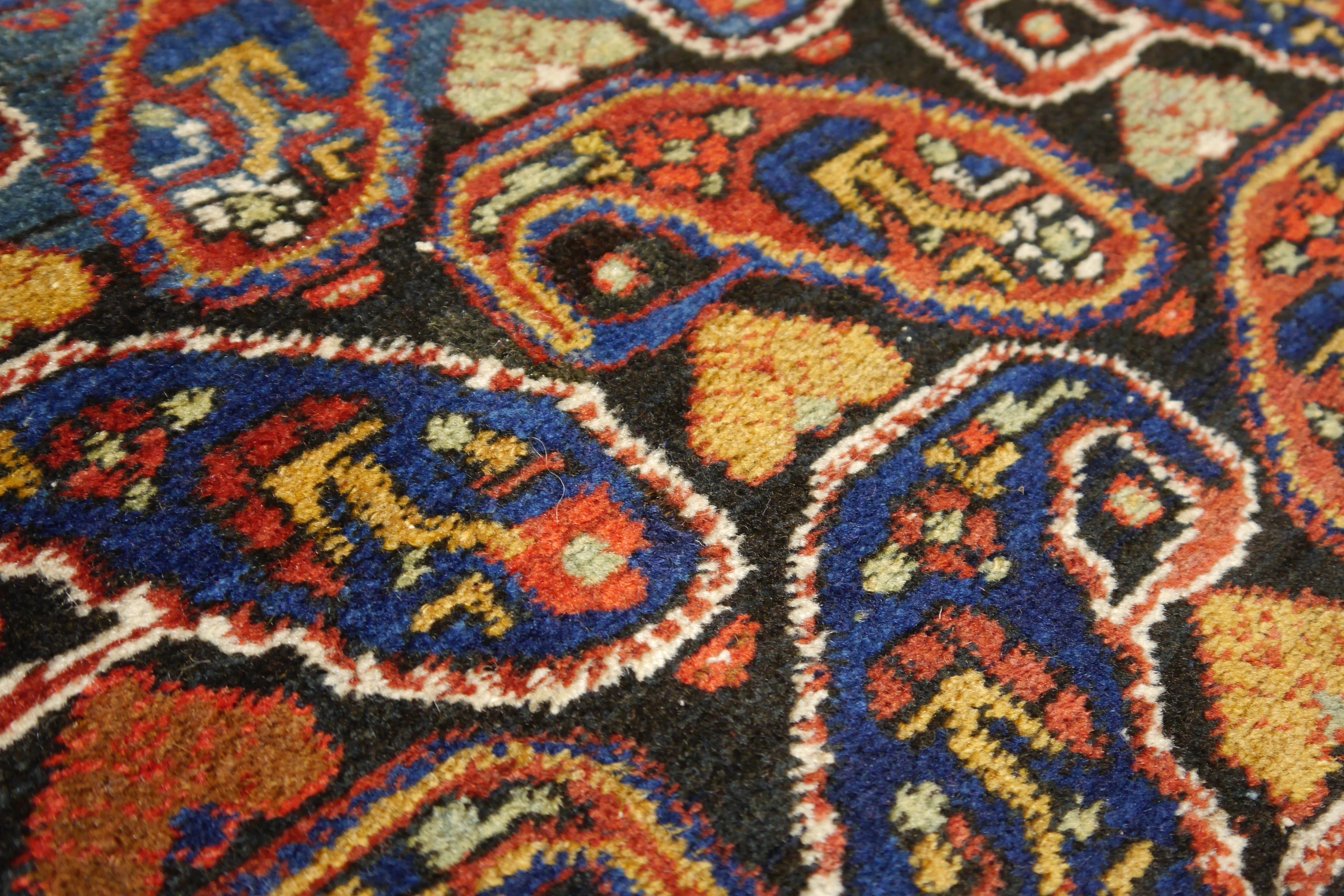 Afshari antique rug  6.8 x 4.8 ft natural color Bothe design blue rust For Sale 9