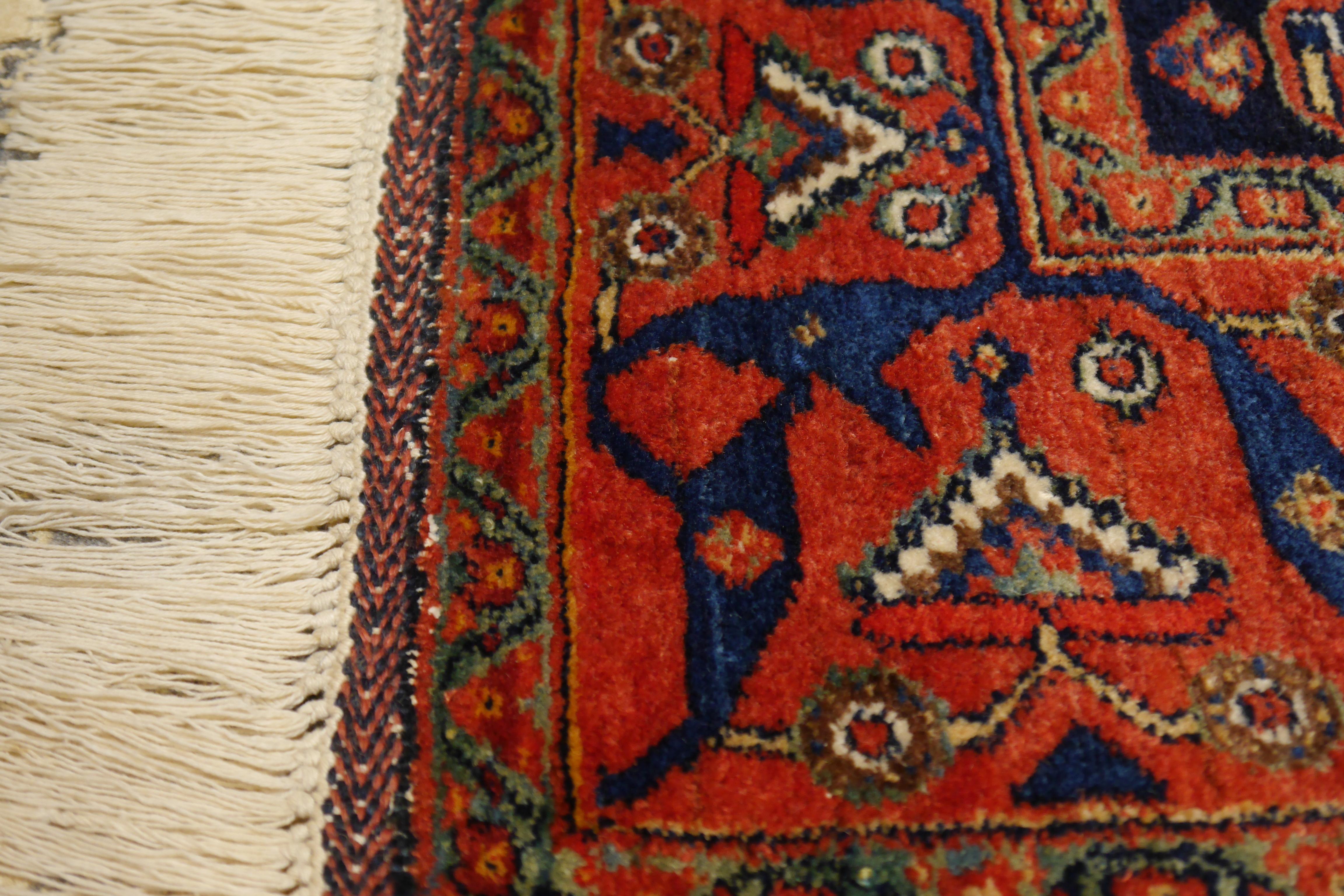 Art Deco Afshari antique rug  6.8 x 4.8 ft natural color Bothe design blue rust For Sale