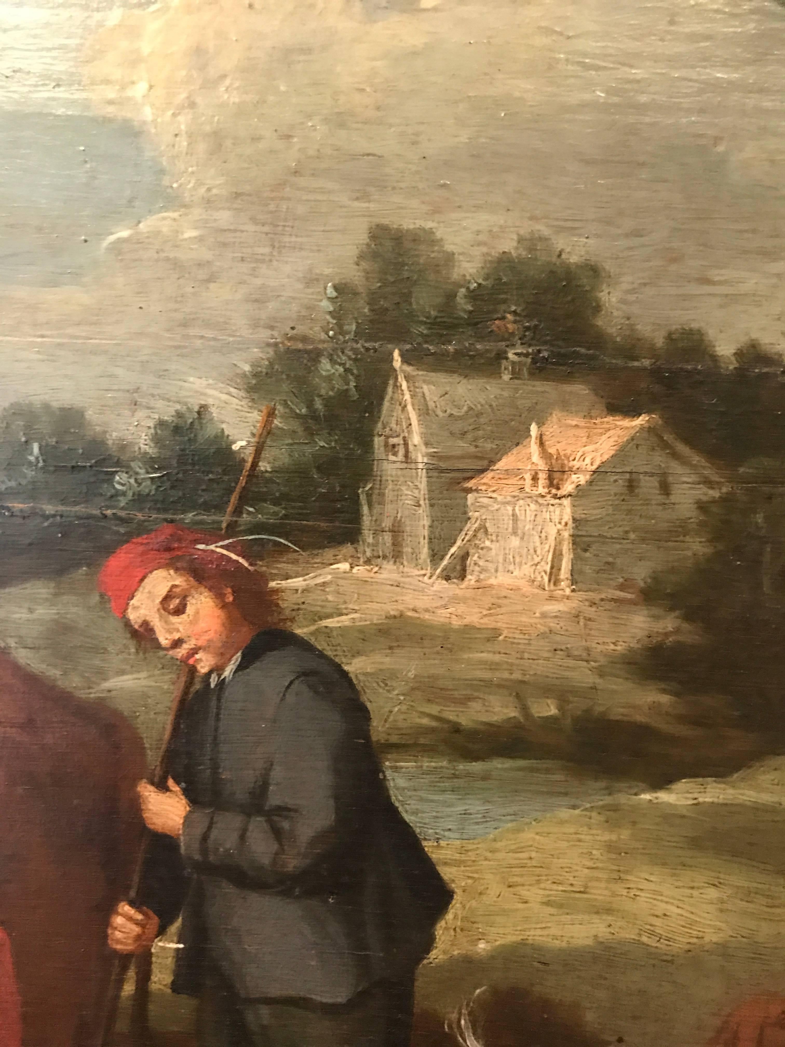 17th Century Dutch Oil Painting Milkmaid Milking a Cow in a Landscape - Brown Figurative Painting by (After) Adriean van der Velde