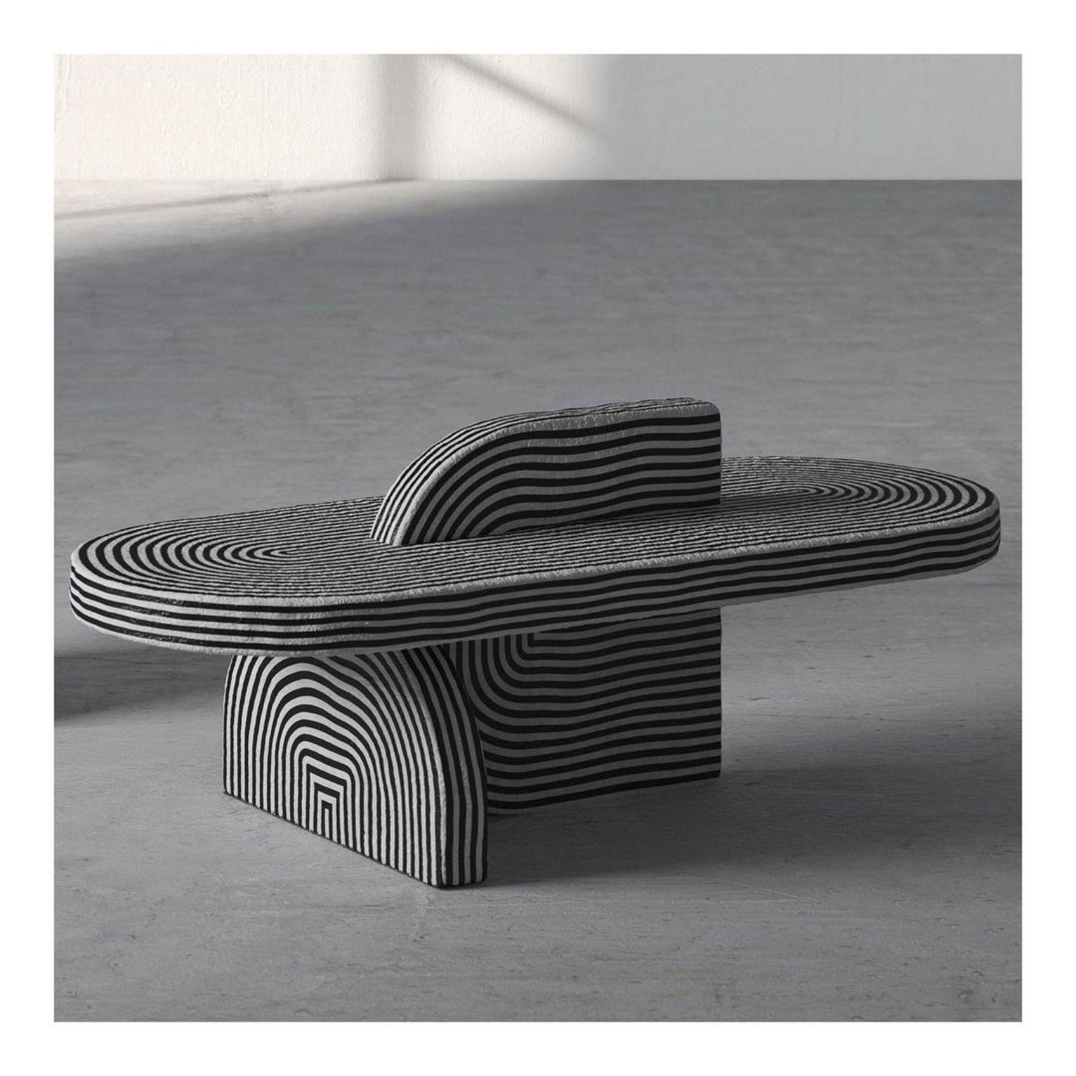 After Ago central table by Richard Yasmine
Materials: Foam, lightweight concrete, plaster, acrylic
Dimensions: H 42cm/52 x W 55 x L 140cm

AFTER AGO” is an ode to an arch, a tribute to a city, an elegy of lost souls, altogether converted to