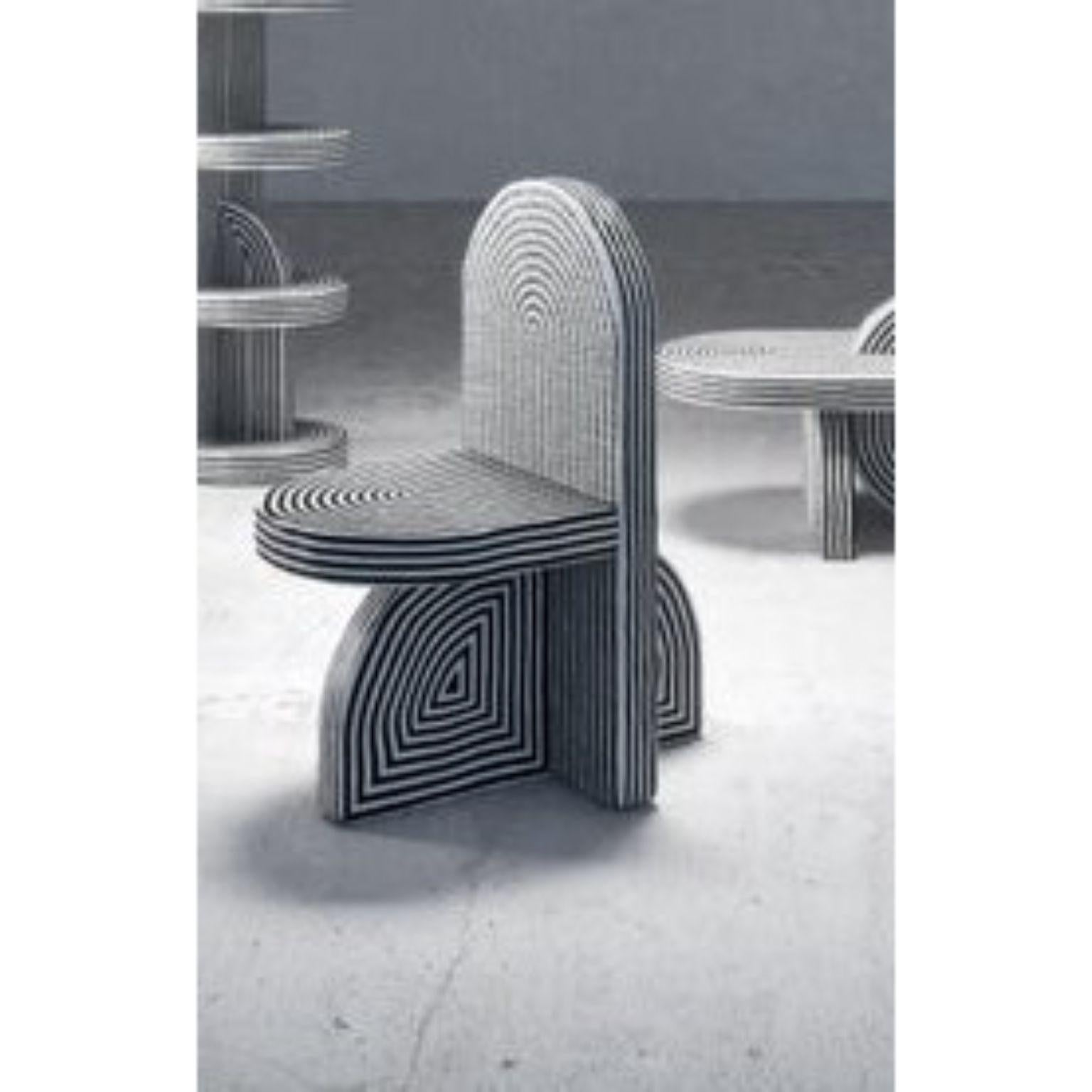 After Ago chair by Richard Yasmine
Materials: Foam, Lightweight concrete, plaster and acrylic
Dimensions: H 90 x W 45 x D 52cm/65cm
Seat height 45 cm
Seat depth 45cm 
Seat width 45 cm
Total depth on floor 75 cm

AFTER AGO is an ode to an arch, a
