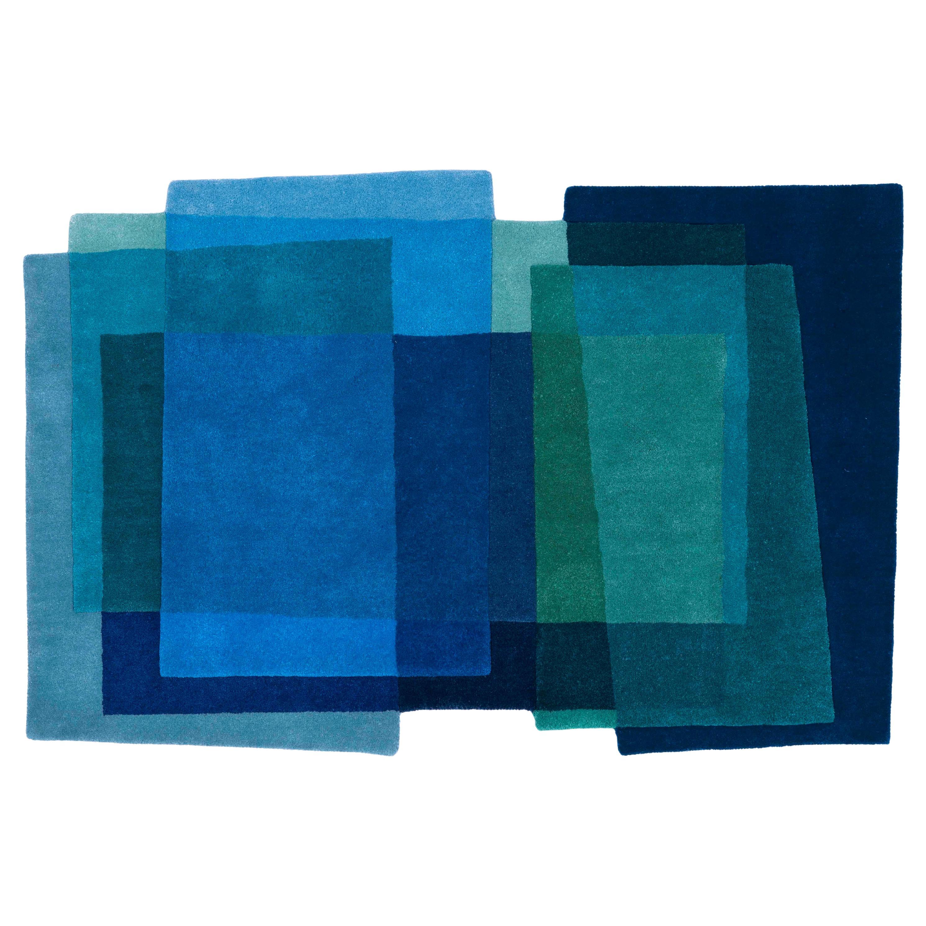 After Albers Azul aciano Alfombra Contemporánea Irregular Tamaño Estándar