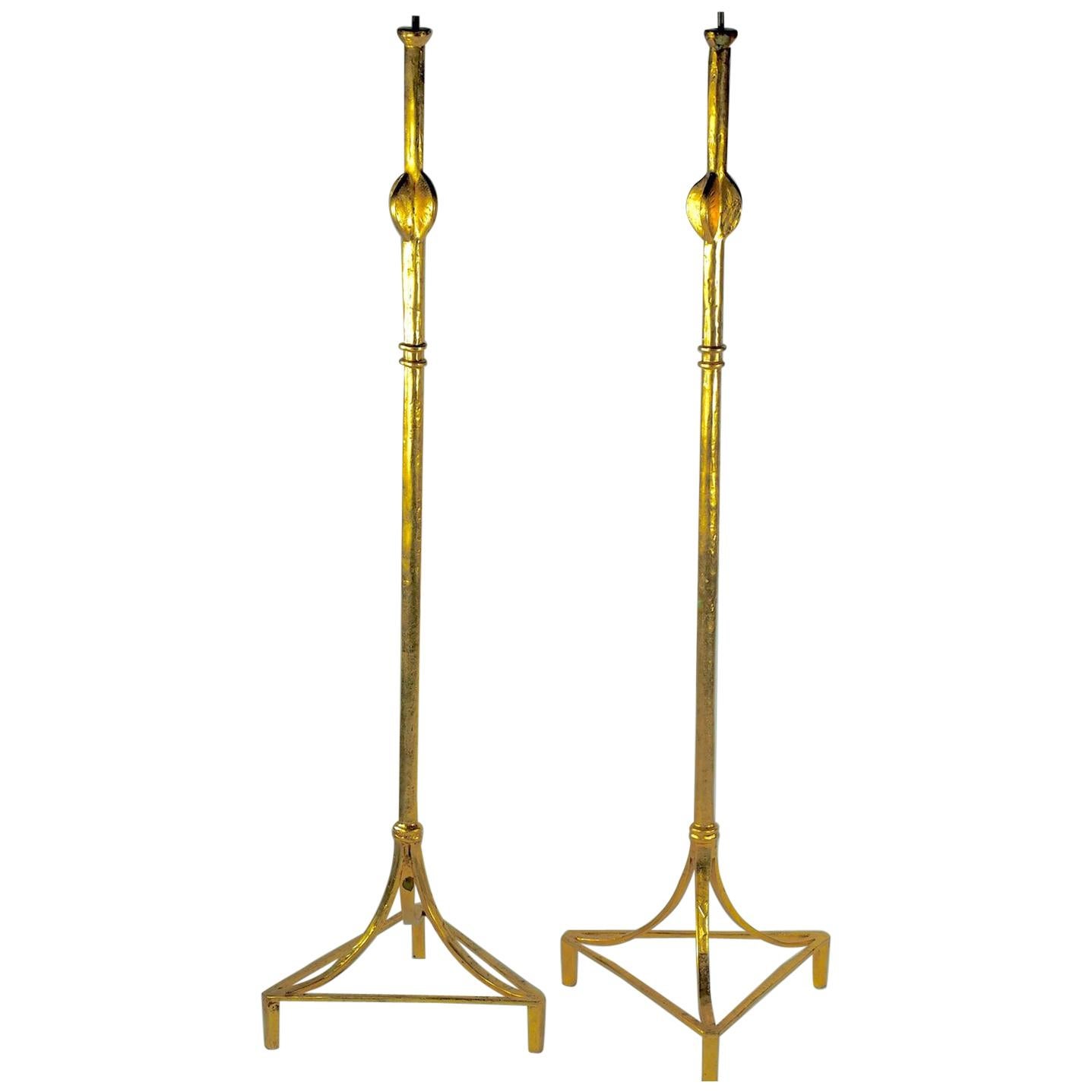 After Alberto Giacometti Pair of Gold-Leafed Bronze Floor Lamps