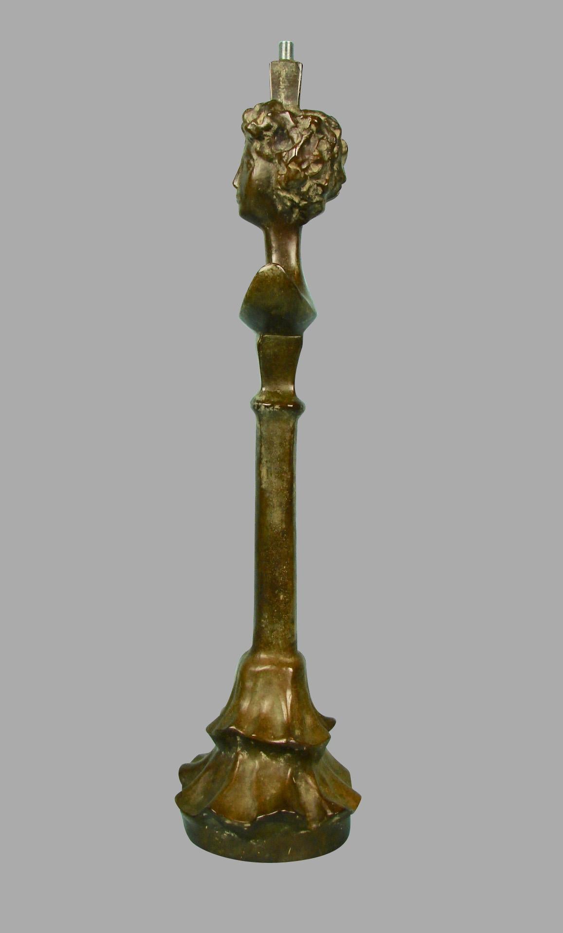 After Alberto Giacometti Patinated Bronze Table Lamp Tete de Femme In Good Condition In San Francisco, CA
