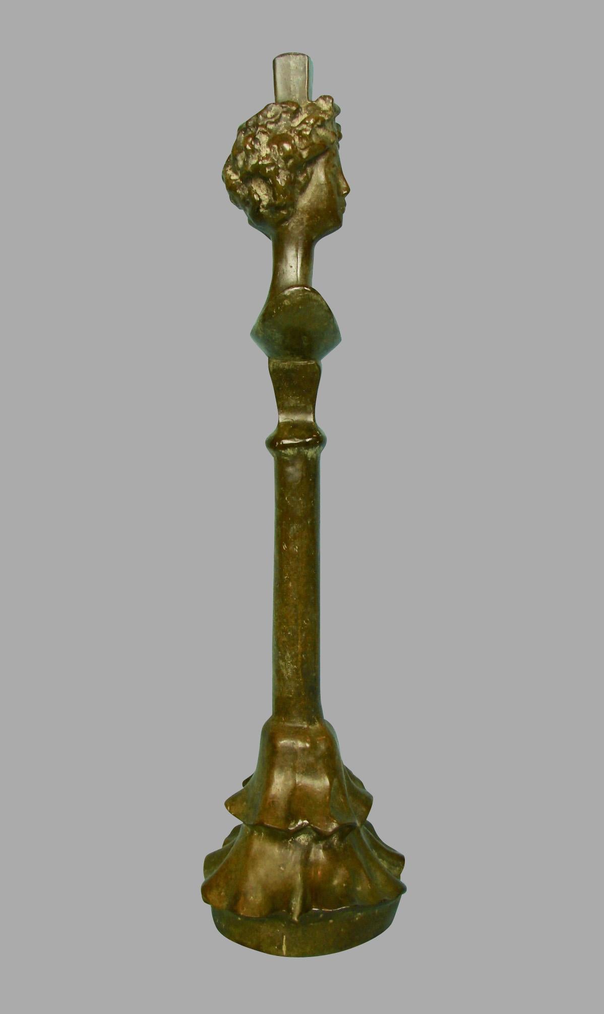 Late 20th Century After Alberto Giacometti Patinated Bronze Table Lamp Tete de Femme
