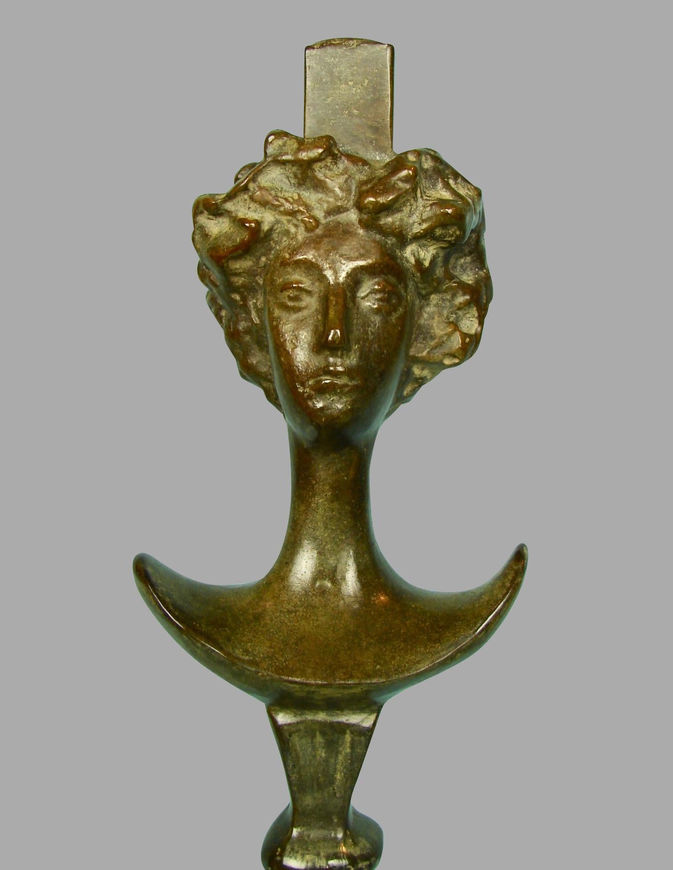 After Alberto Giacometti Patinated Bronze Table Lamp Tete de Femme 1