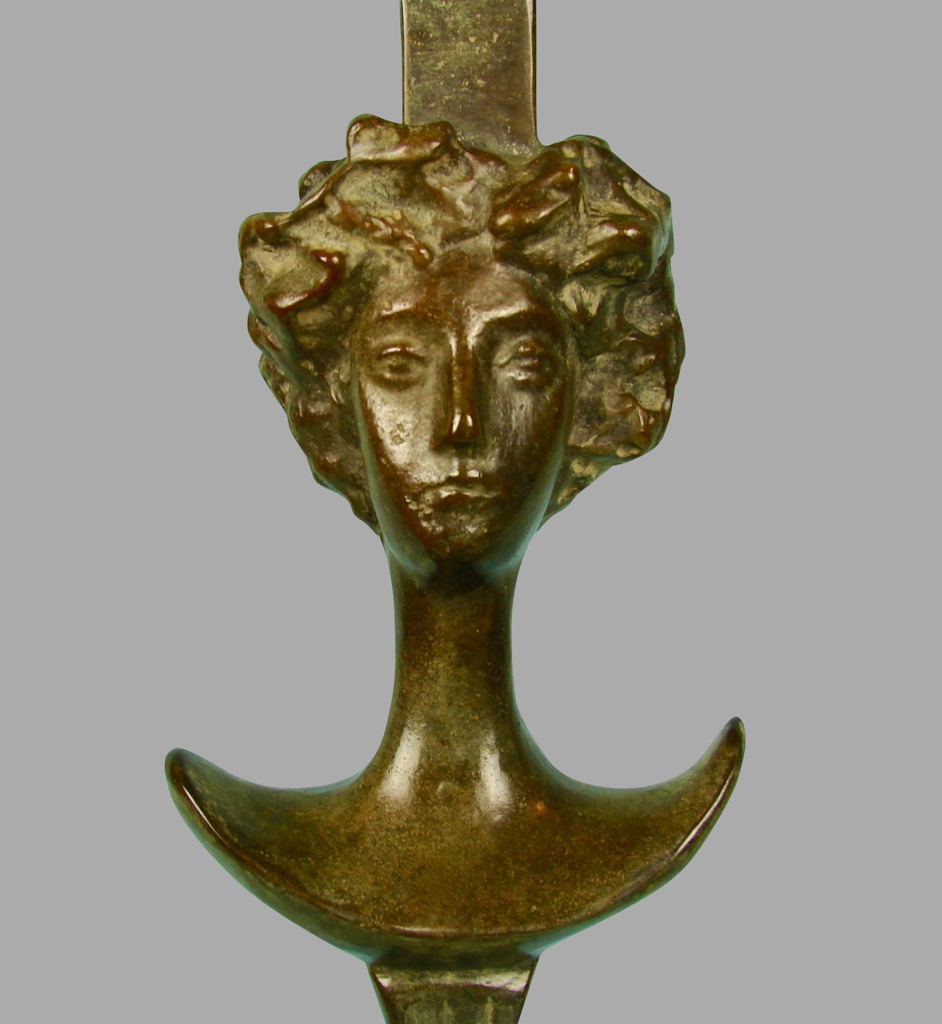 After Alberto Giacometti Patinated Bronze Table Lamp Tete de Femme 2