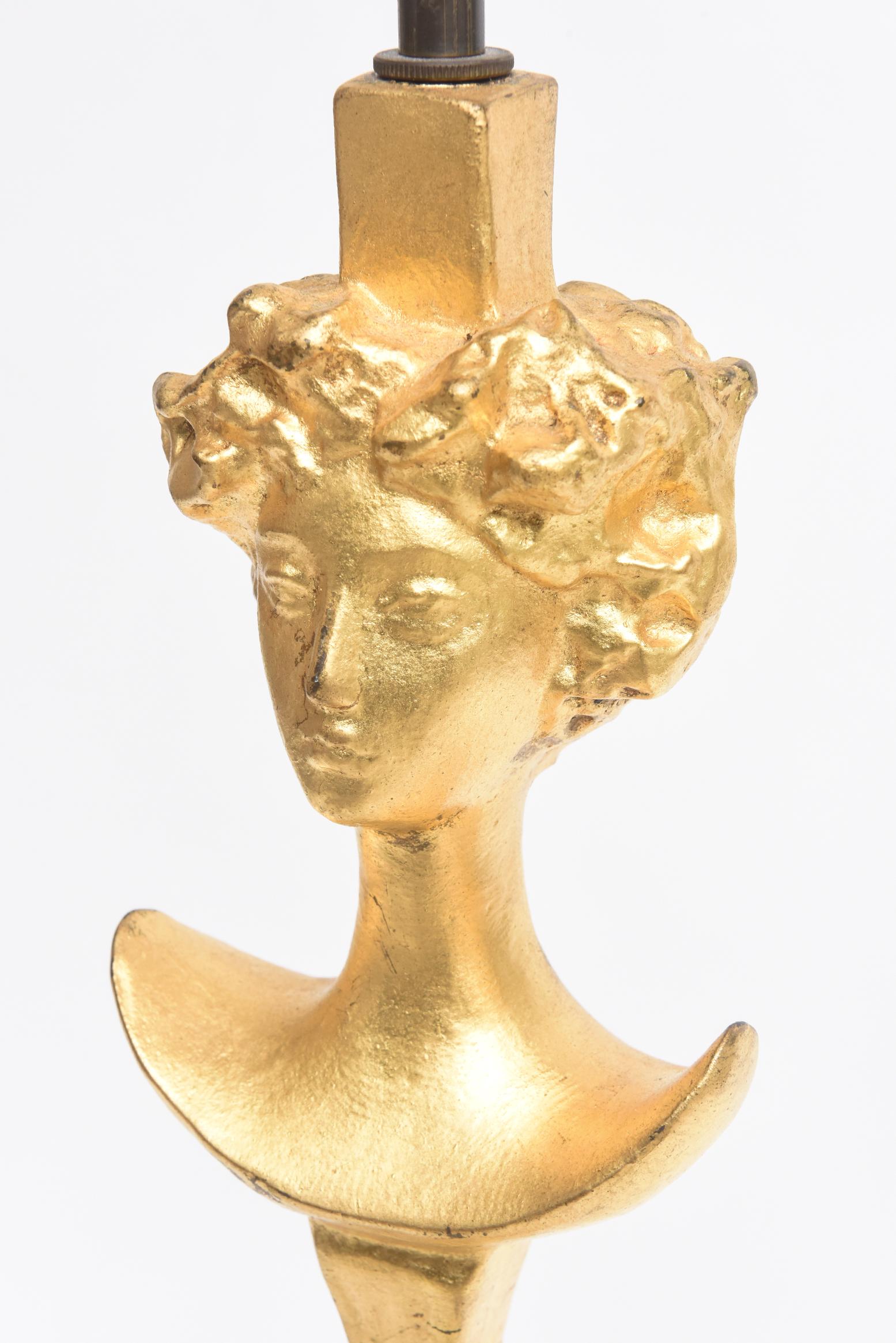 After Alberto Giacometti Tete De Femme Lady Gilt Bronze Table Lamp 2