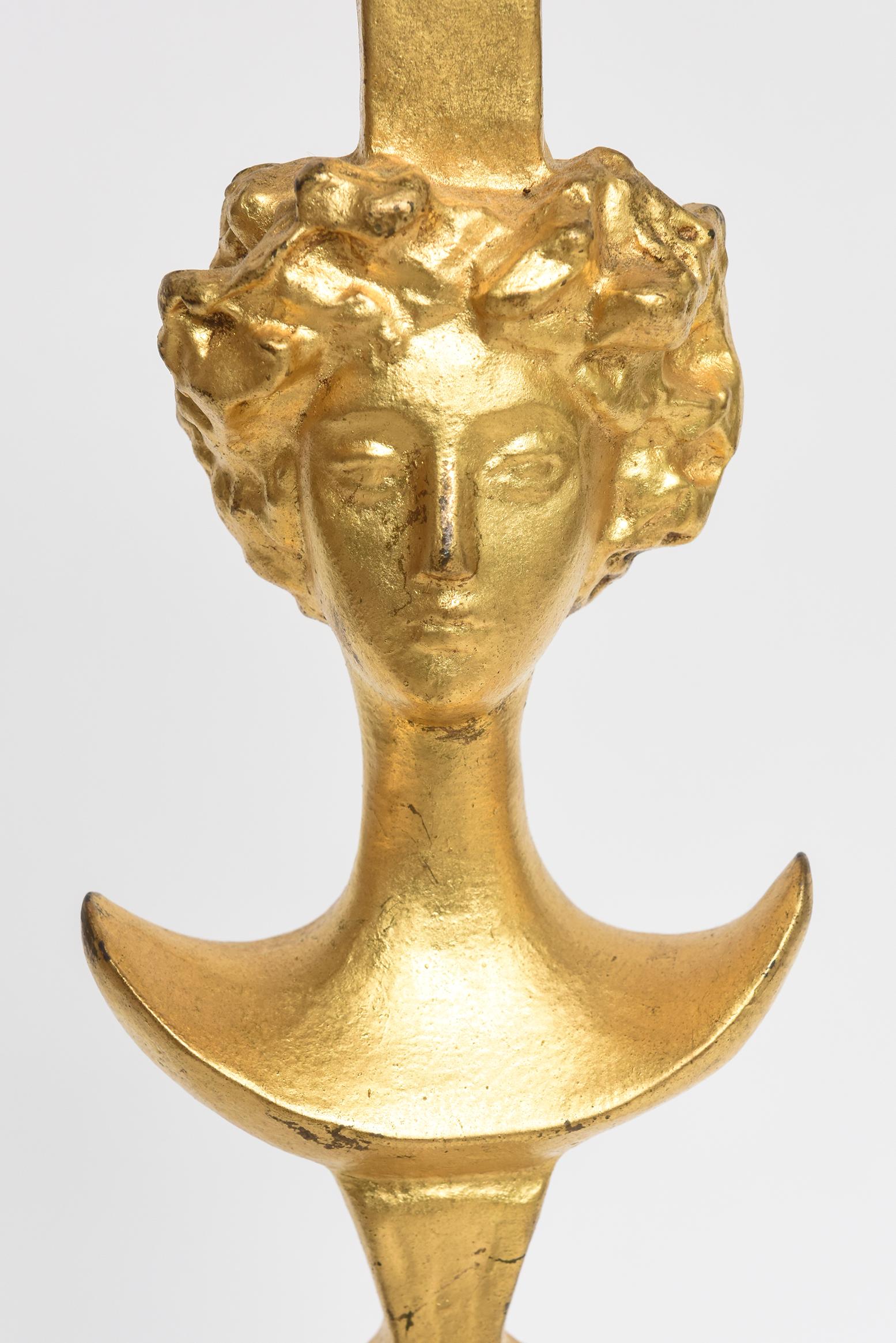 After Alberto Giacometti Tete De Femme Lady Gilt Bronze Table Lamp In Good Condition In Miami Beach, FL