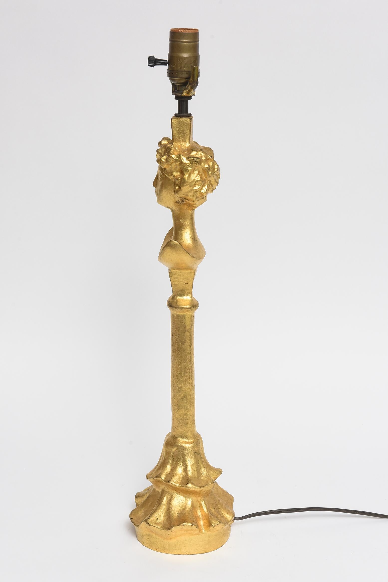 Late 20th Century After Alberto Giacometti Tete De Femme Lady Gilt Bronze Table Lamp
