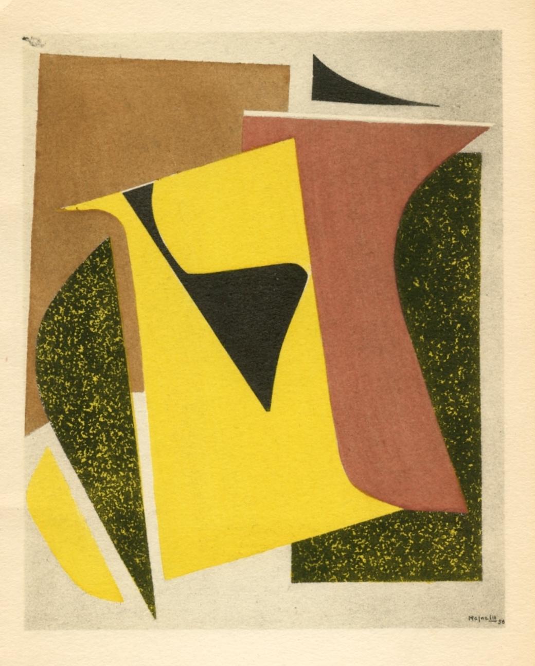 "Figure noire sur fond jaune" pochoir - Print by (after) Alberto Magnelli