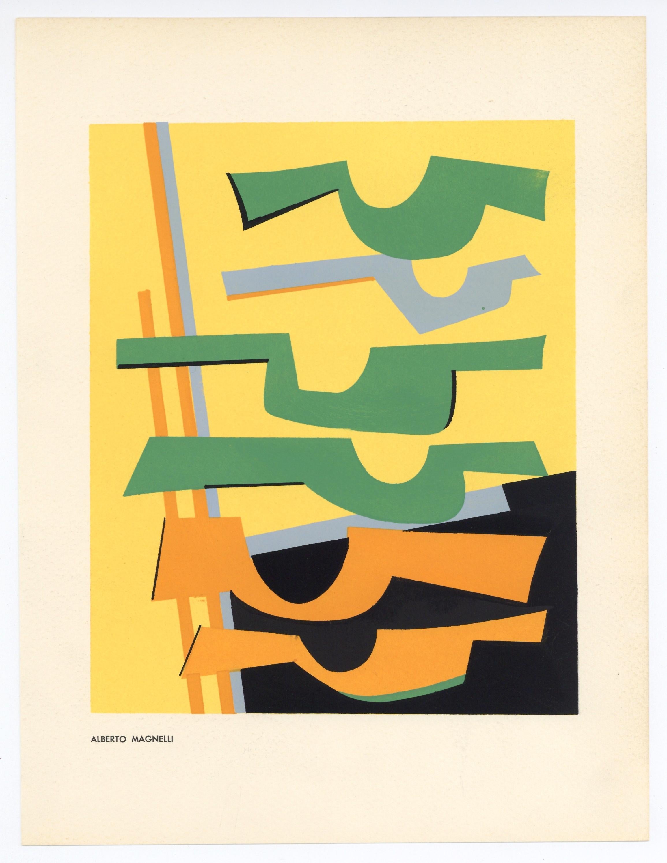 Medium: serigraph (after Magnelli). Printed in Paris in 1952 and published by Editions d'Art d'Aujourd'hui, of Boulogne. Image size: 8 1/2 x 7 inches (216 x 177 mm). Sheet size: 12 x 9 inches (302 x 230 mm). This is a richly inked impression on wove