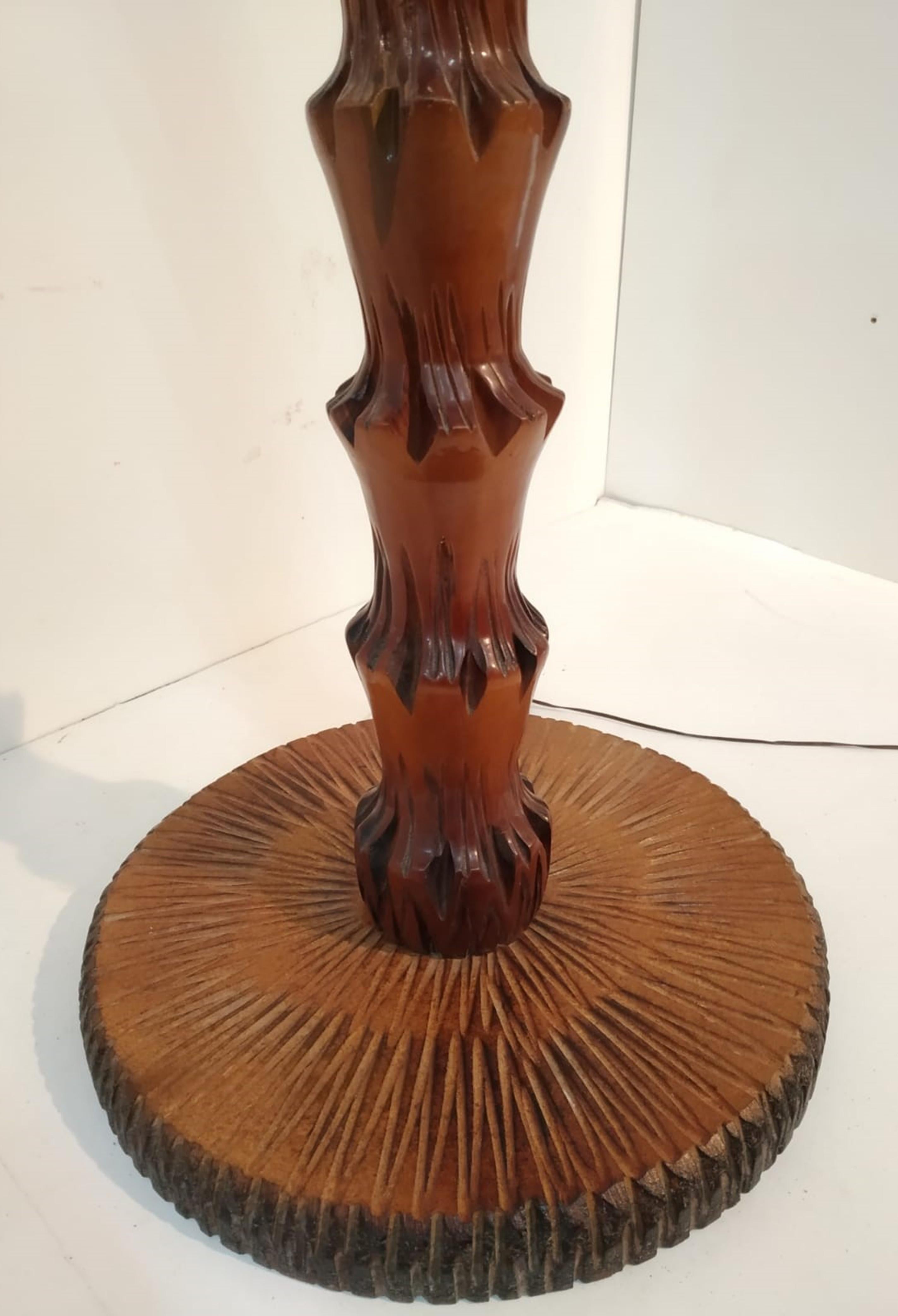 After Aldo Tura Midcentury Carved Wooden Italian Floor Lamp, 1950s 2