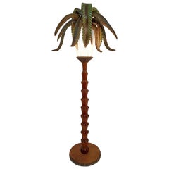 After Aldo Tura Midcentury Carved Wooden Italian Floor Lamp, 1950s