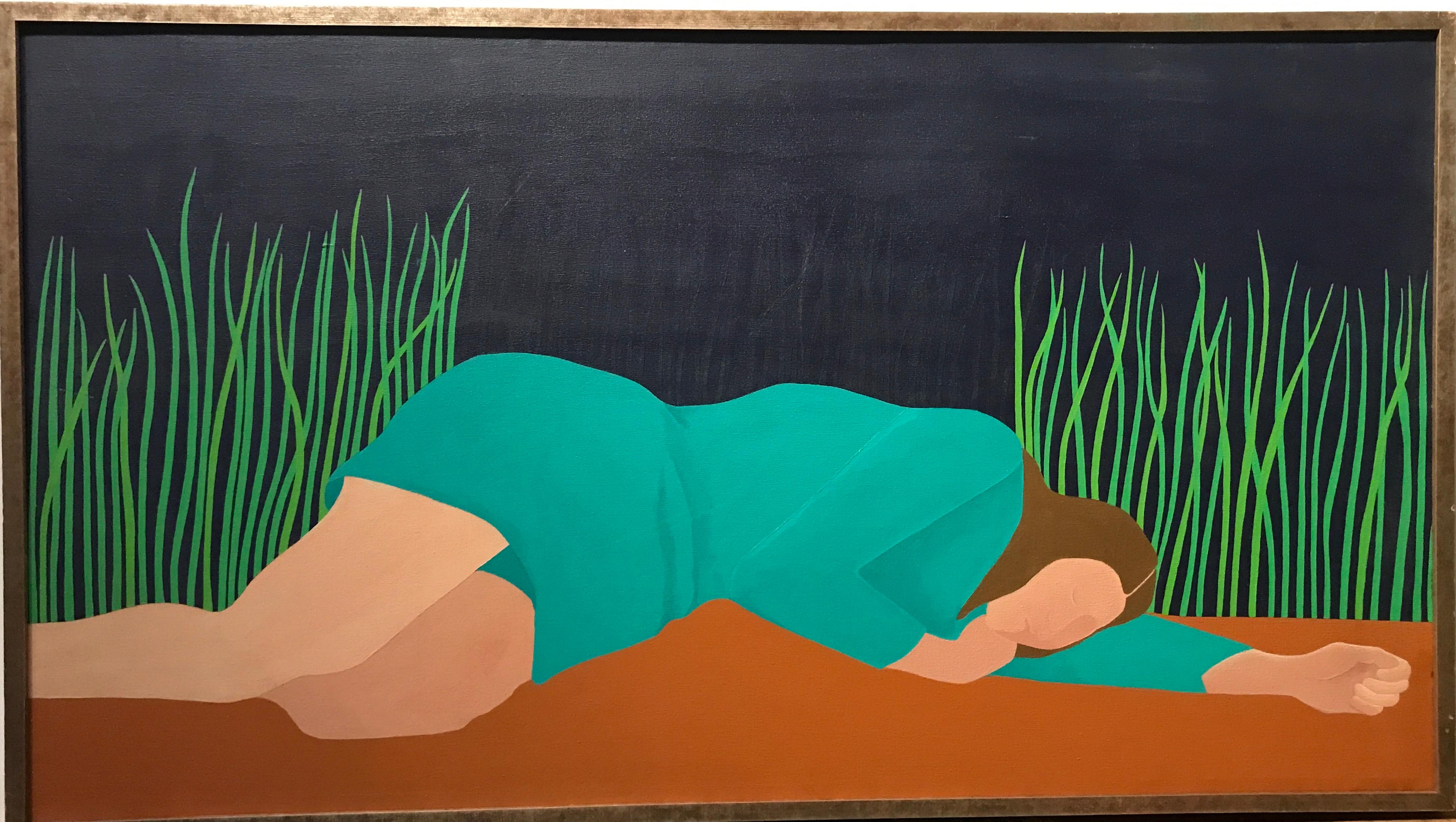 Schlafendes Mädchen unter der Schilf (Schwarz), Figurative Painting, von After Alex Katz