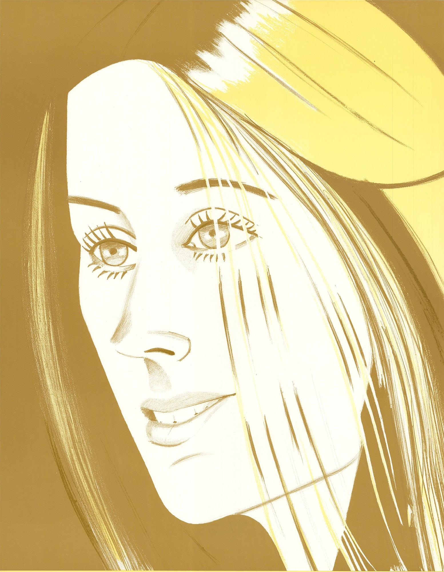 Questo poster originale d'epoca è stato creato per la mostra di Alex Katz del 1977 alla Galerie Roger d'Amecourt di Parigi, un momento chiave per la crescente fama internazionale dell'artista. Presenta un importante ritratto iniziale di sua moglie e