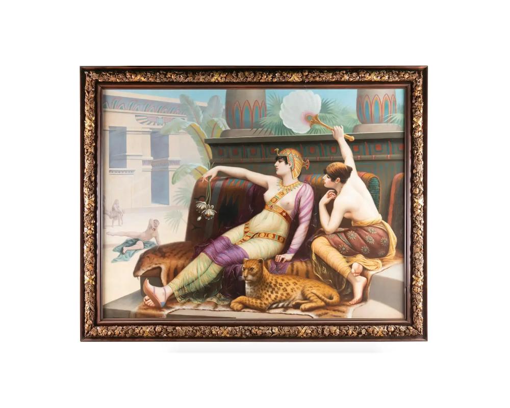 After Alexander Cabanel 
French, 1823-1889 
Cleopatra testing poison on prisoners 
A monumental oil on canvas painting. 
Signed lower left: Nesilon via Cabanel 
Size without frame: 72