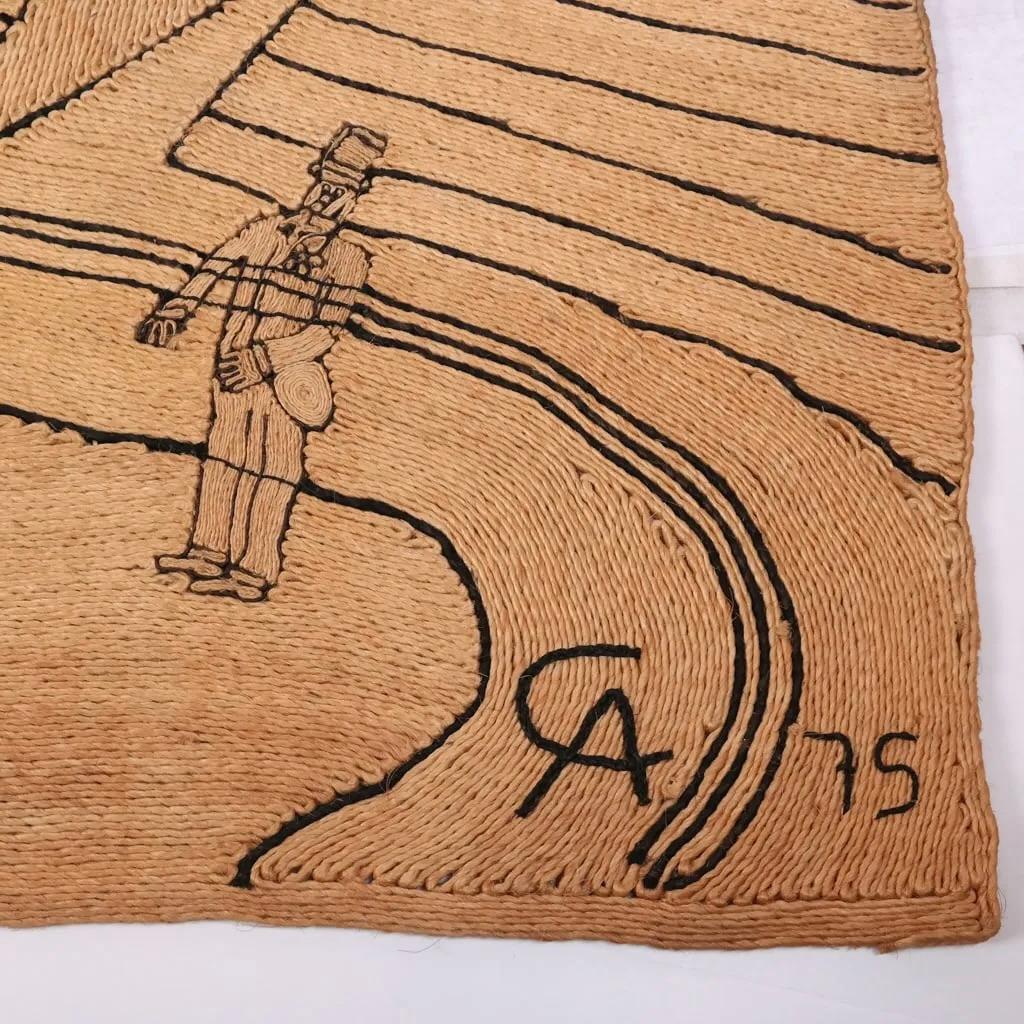 Hand-Painted After Alexander Calder 'Circus' Jute Tapestry, 1975 Guatemala